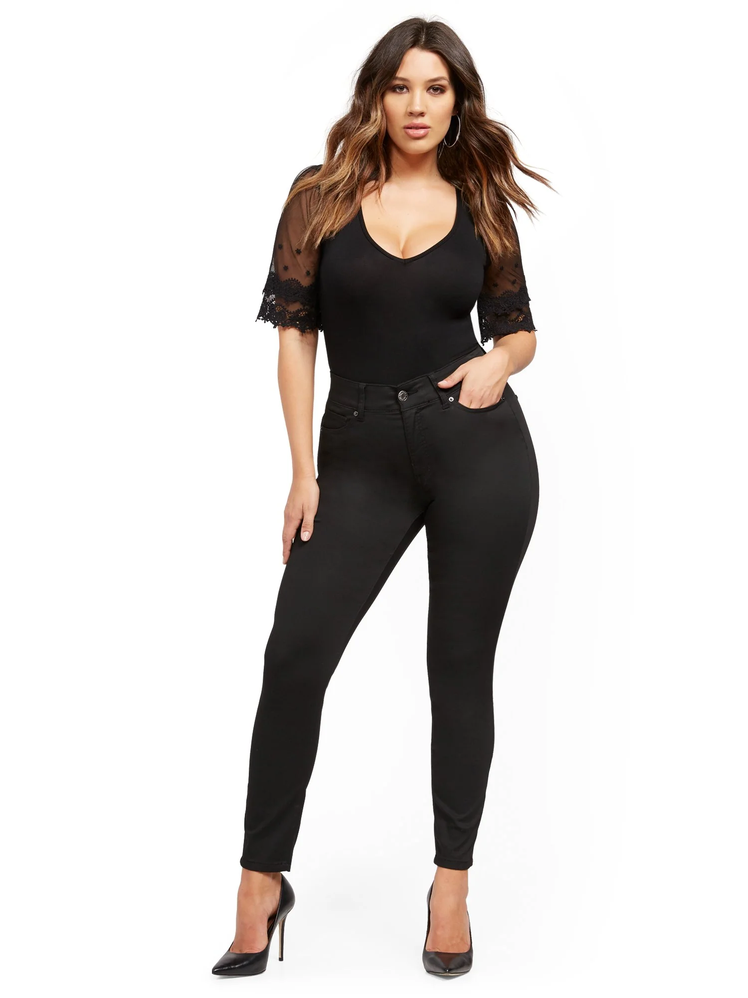 High-Waisted Curvy No-Gap Shaping Super-Skinny Jeans - Black - Image 11