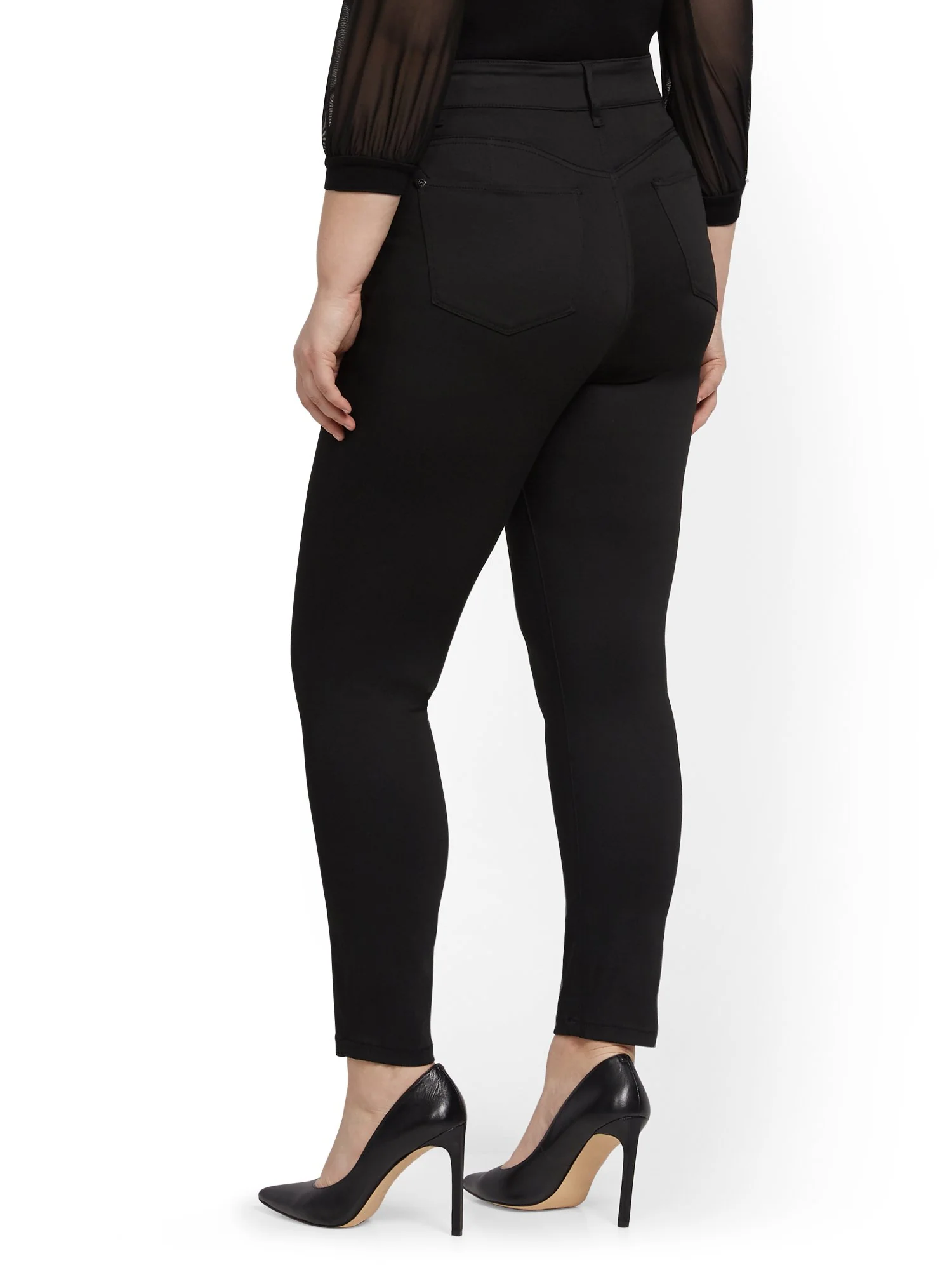 High-Waisted Curvy No-Gap Shaping Super-Skinny Jeans - Black - Image 16