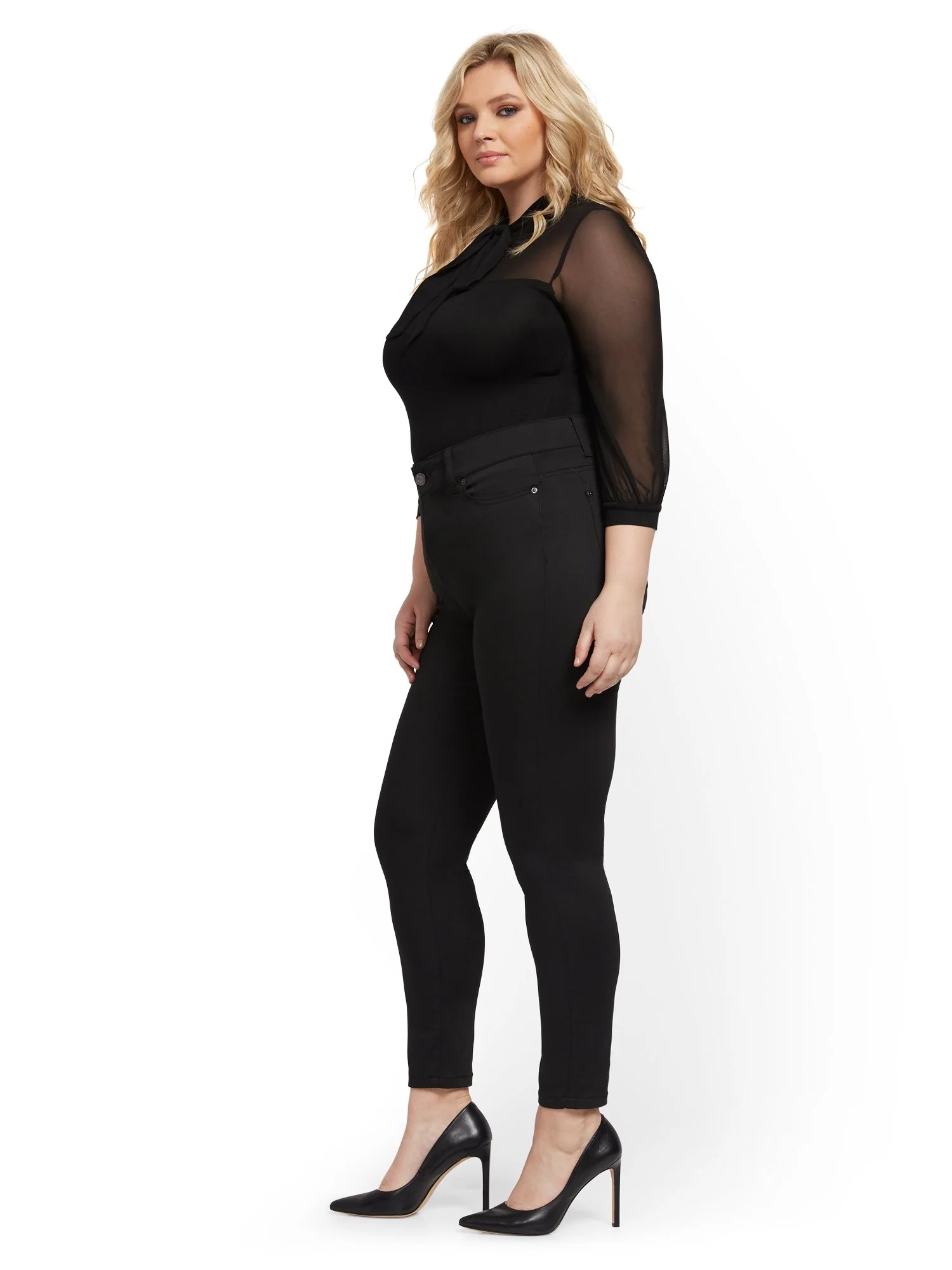 High-Waisted Curvy No-Gap Shaping Super-Skinny Jeans - Black - Image 18