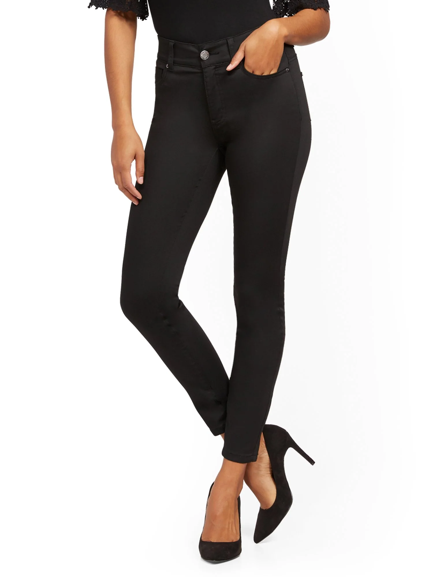 High-Waisted Curvy No-Gap Shaping Super-Skinny Jeans - Black - Image 20