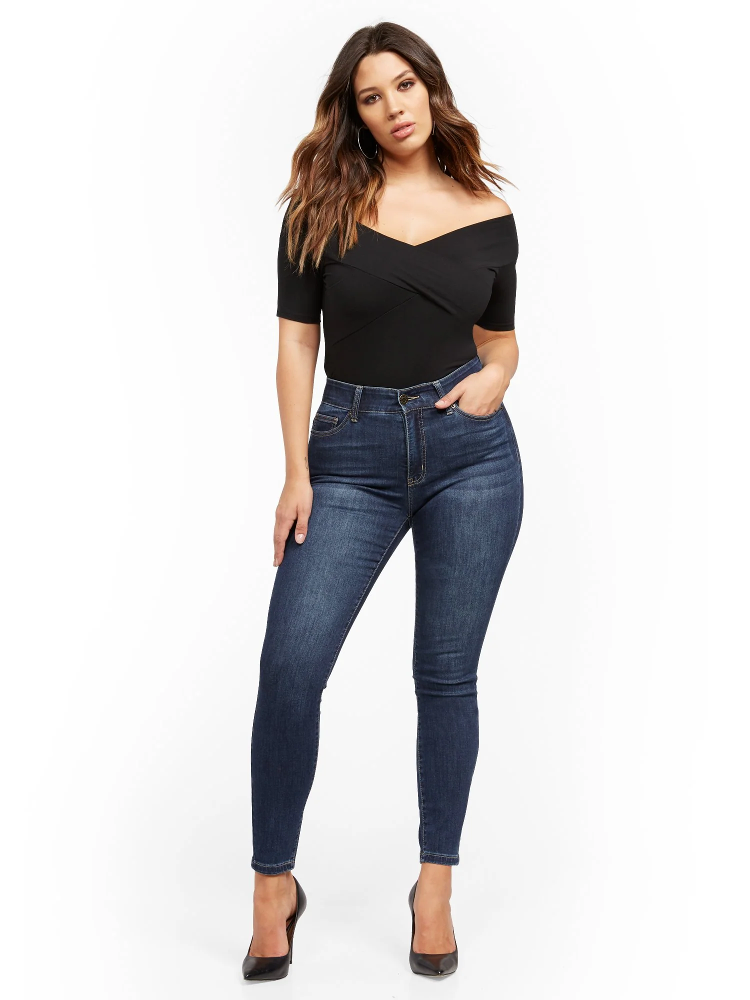 High-Waisted Curvy No-Gap Shaping Super-Skinny Jeans - Blue Hustle - Image 12