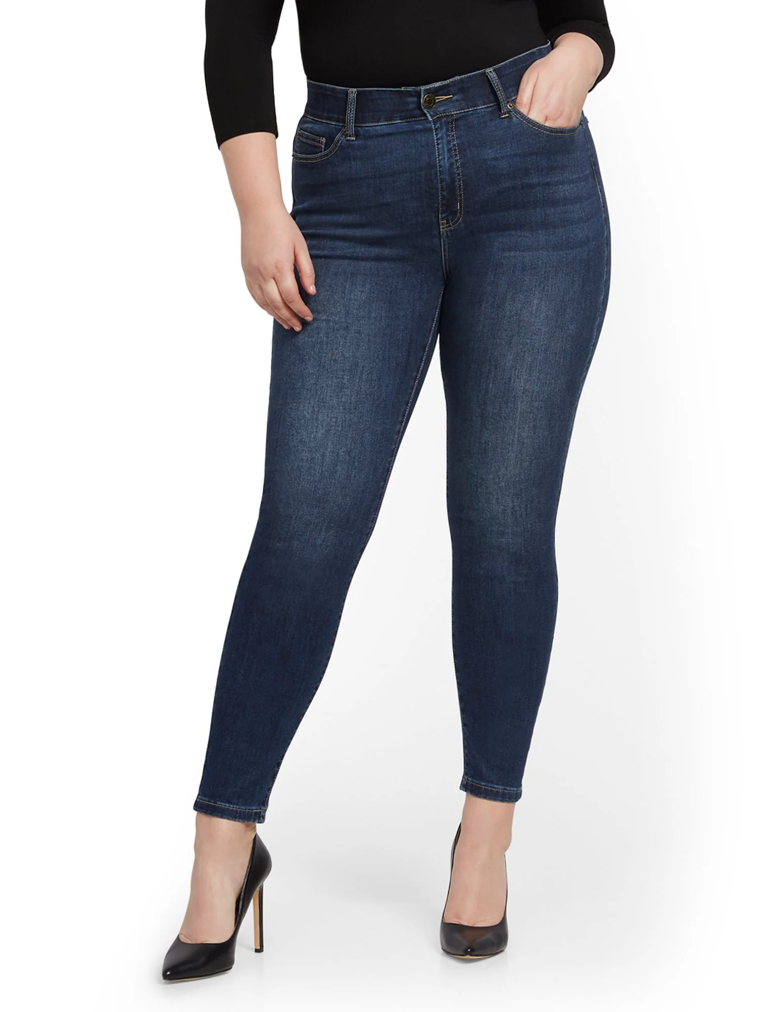 High-Waisted Curvy No-Gap Shaping Super-Skinny Jeans - Blue Hustle - Image 15