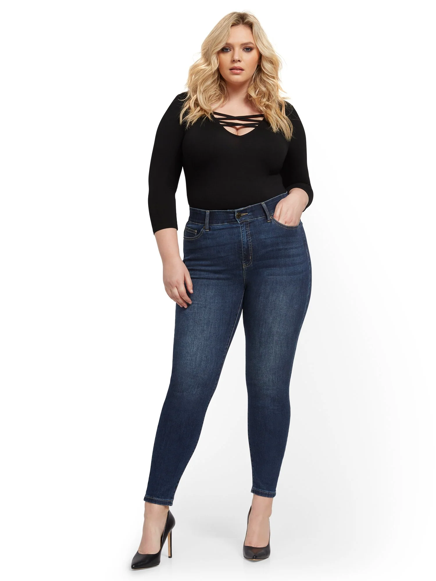 High-Waisted Curvy No-Gap Shaping Super-Skinny Jeans - Blue Hustle - Image 17