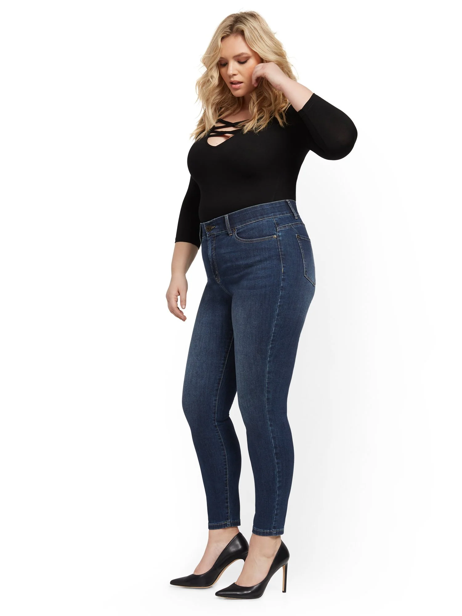 High-Waisted Curvy No-Gap Shaping Super-Skinny Jeans - Blue Hustle - Image 18