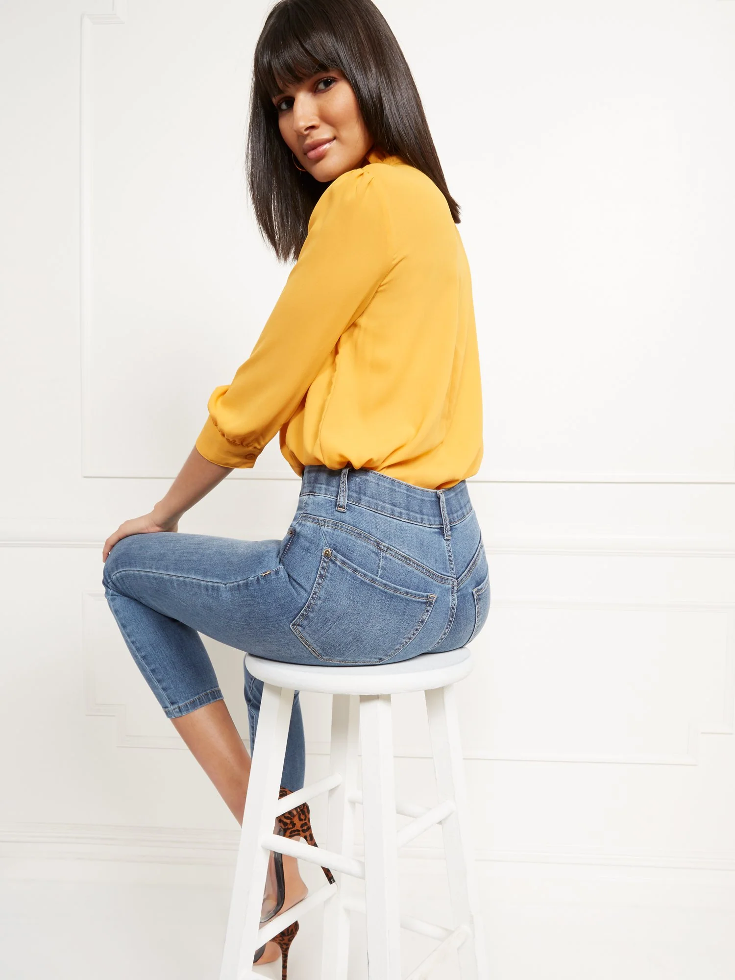 High-Waisted Curvy No-Gap Shaping Super-Skinny Jeans - Blue Rock