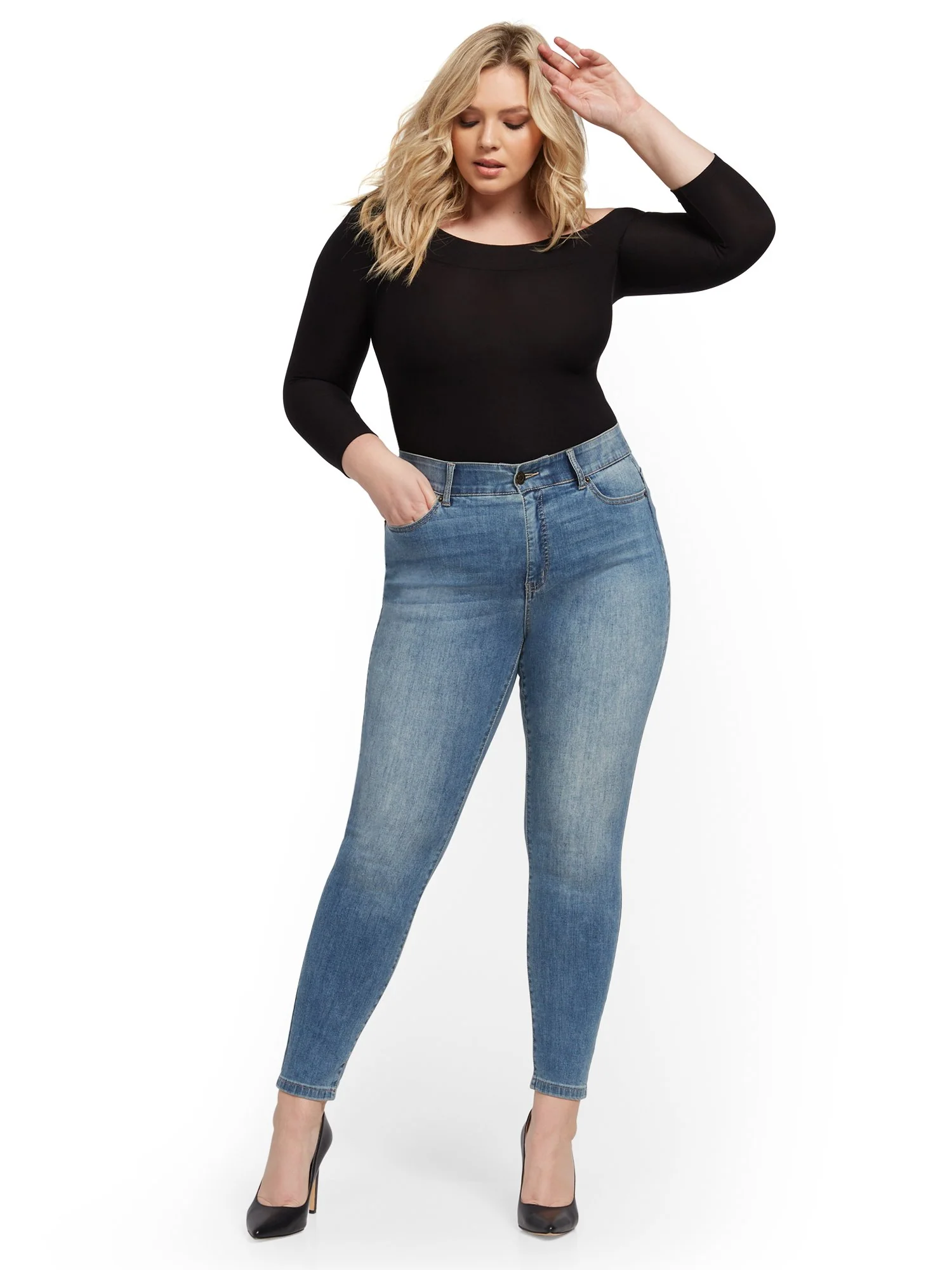 High-Waisted Curvy No-Gap Shaping Super-Skinny Jeans - Blue Rock - Image 16