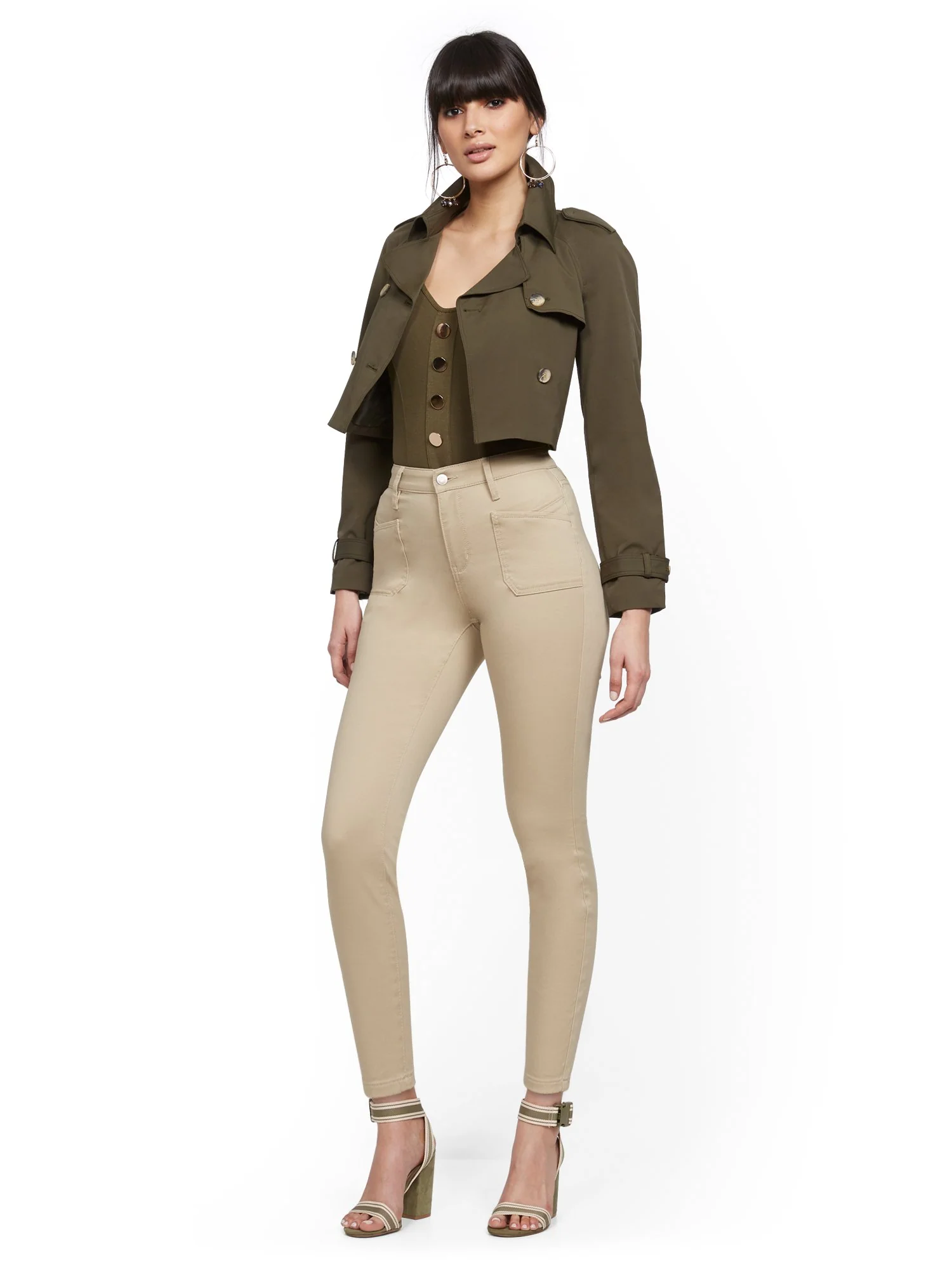 High-Waisted Curvy Super-Skinny Ankle Jeans - Khaki - Image 3
