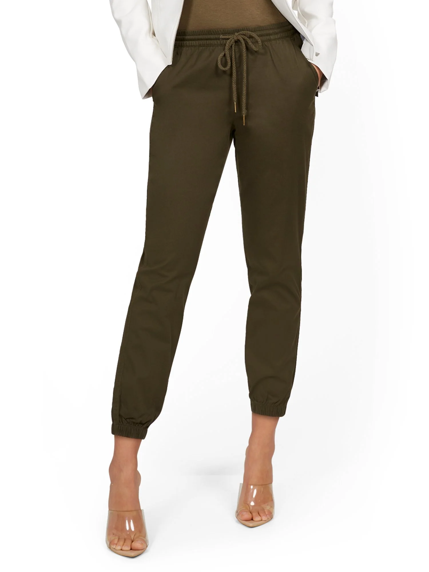 High-Waisted Denim Drawstring Jogger Pant - Green - Image 2