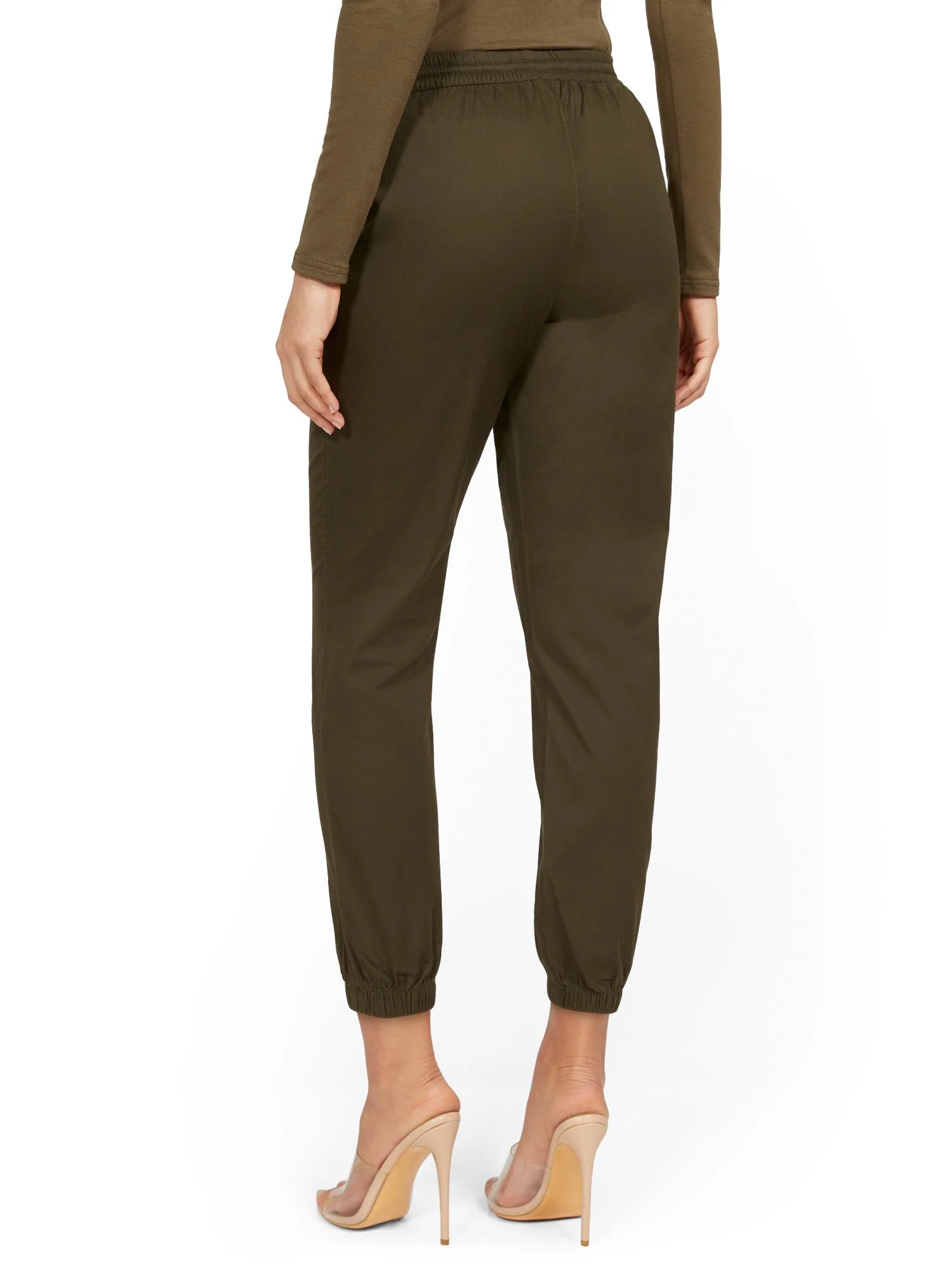 High-Waisted Denim Drawstring Jogger Pant - Green - Image 3