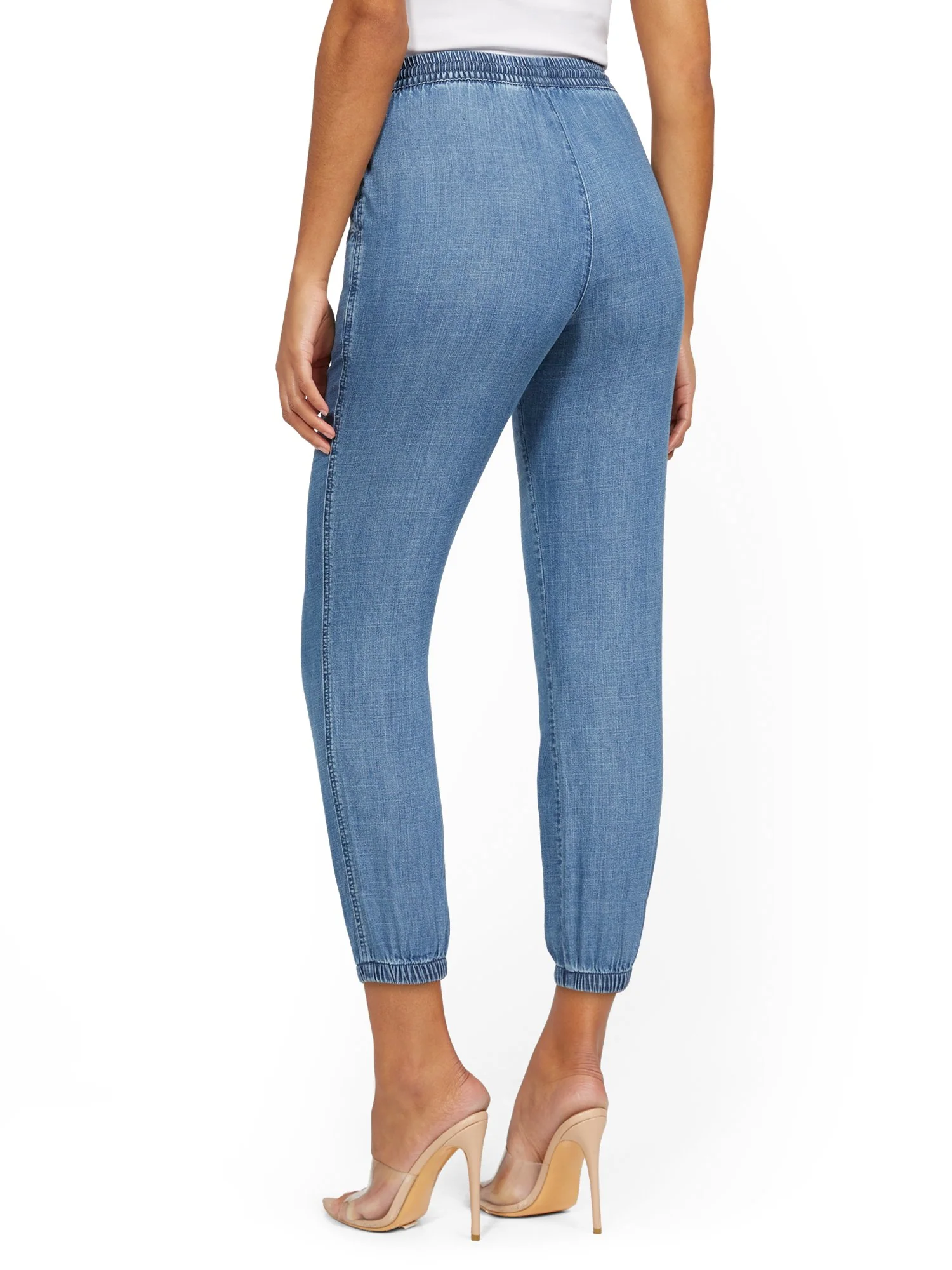 High-Waisted Denim Drawstring Jogger Pant - Medium Wash - Image 3