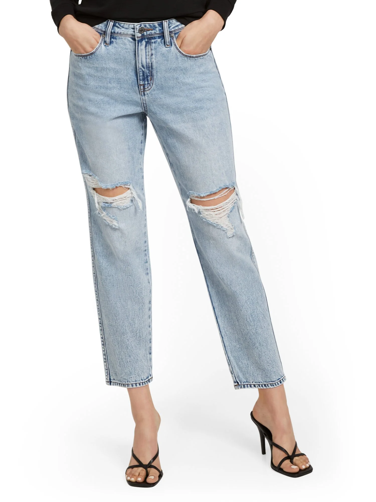 High-Waisted Distressed Dream Boyfriend Ankle Jeans - Light Wash - Image 2