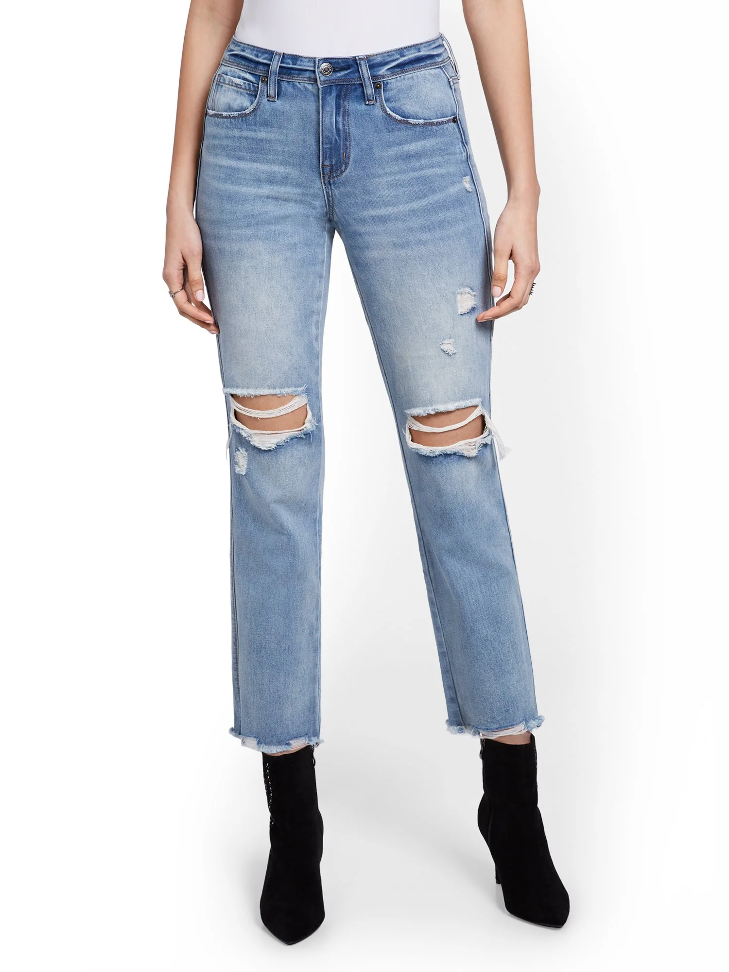 High-Waisted Distressed Dream Boyfriend Ankle Jeans - Light Wash - Image 5