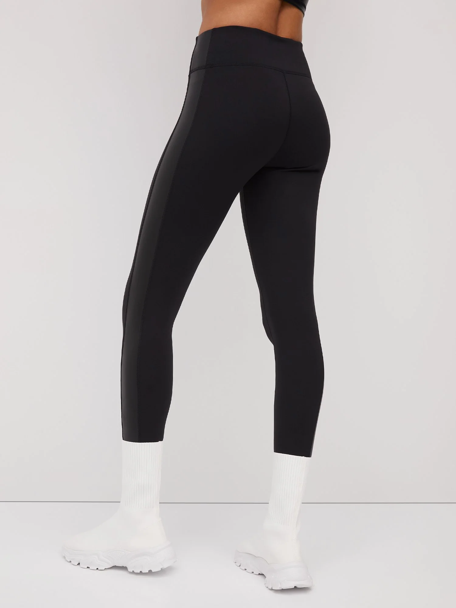 High Rise Faux Leather-Stripe Pocket Legging - Image 3