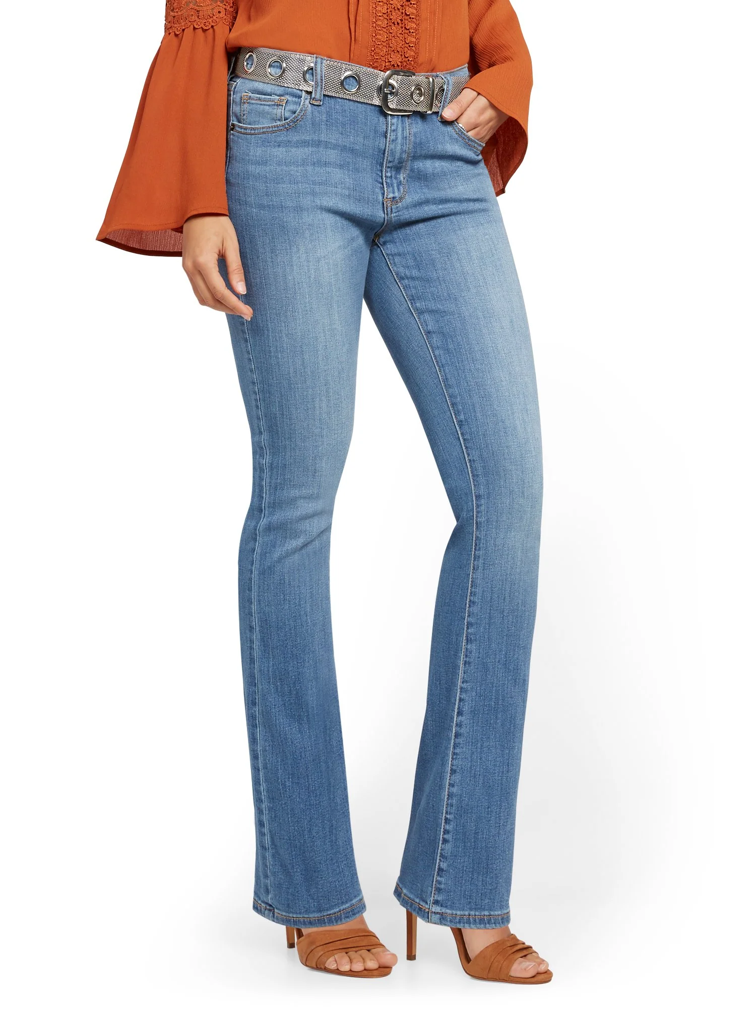 High-Waisted Flare Jeans - Light Wash - Image 2
