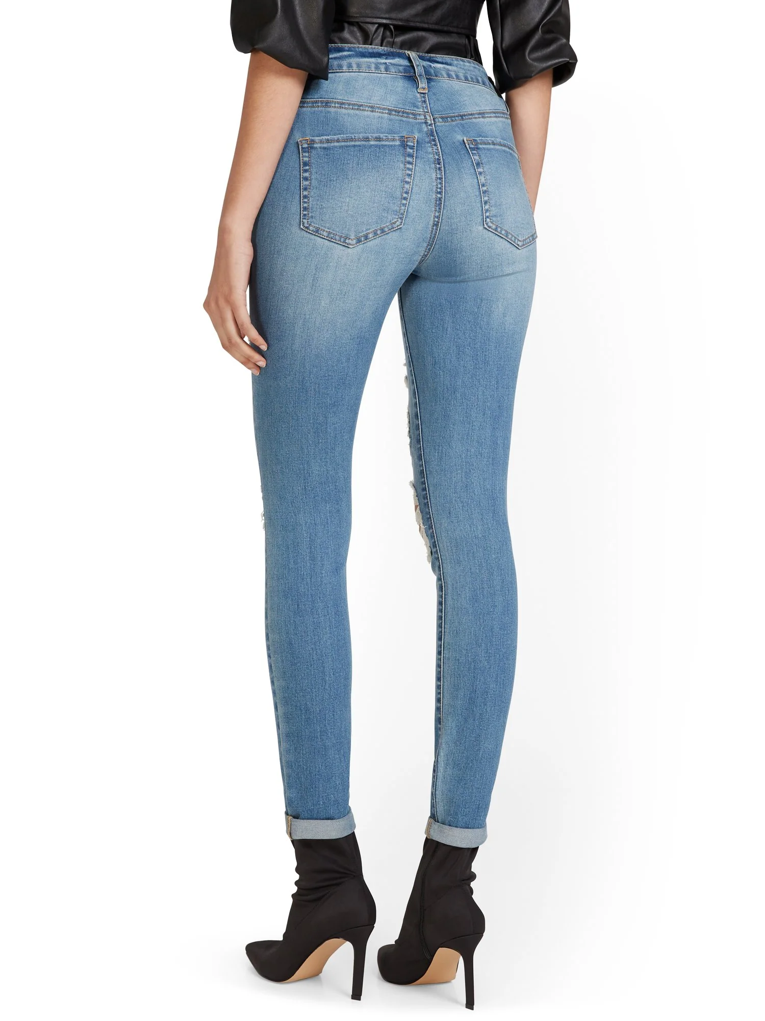 High-Waisted Leopard-Inset Distressed Super-Skinny Jeans - Image 3
