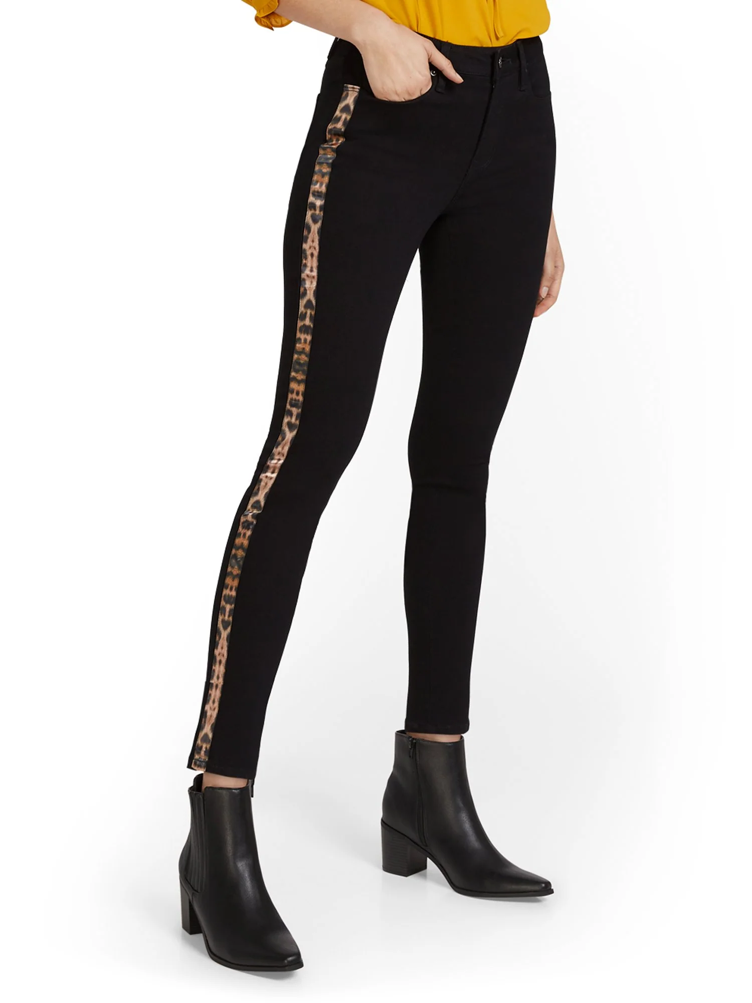 High-Waisted Leopard Side Stripe Super-Skinny Ankle Jeans - Image 2
