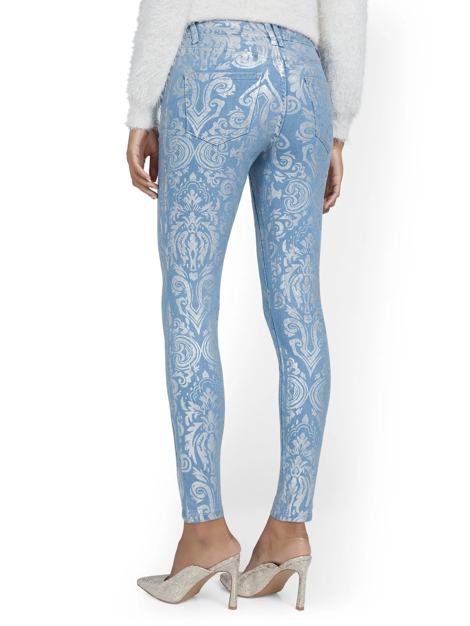 High-Waisted Metallic Paisley Skinny Ankle Jeans - Image 3