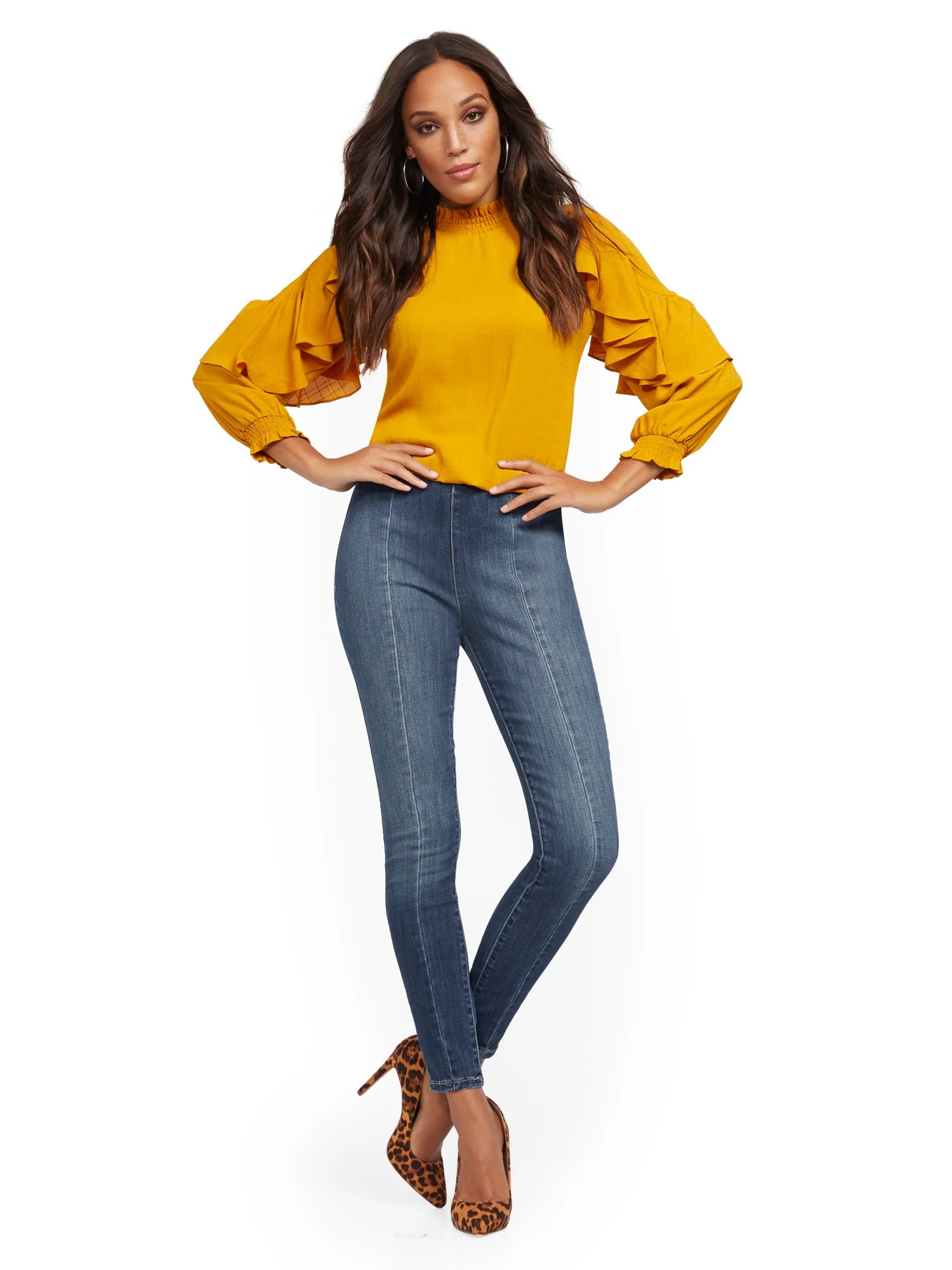 High-Waisted No-Gap Pull-On Legging - Blue Splash - Image 4