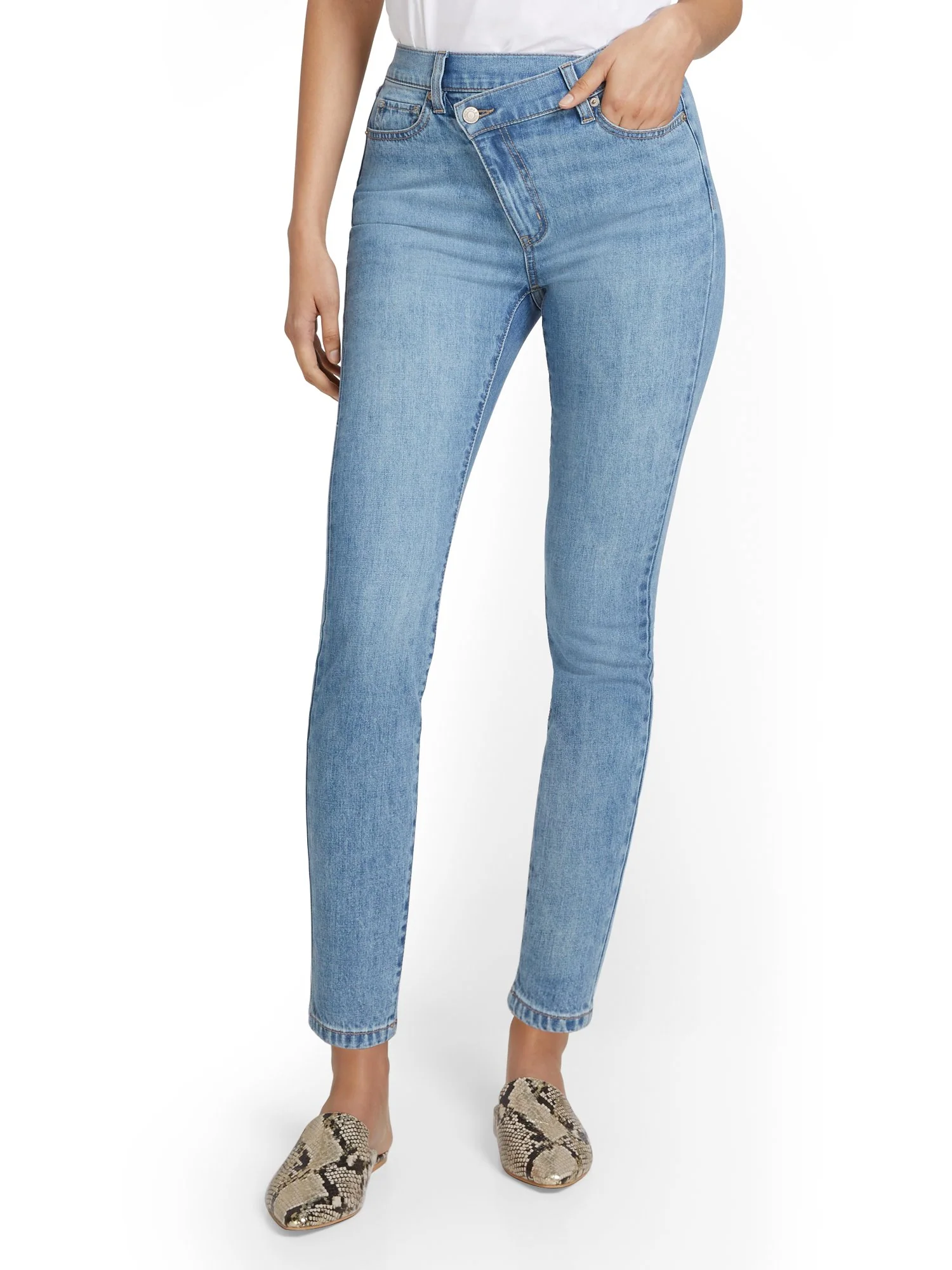 High-Waisted Overlap Detail Super-Skinny Ankle Jeans - Image 2