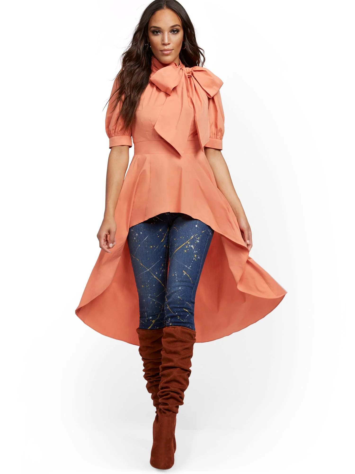 High-Waisted Paint-Splatter Super-Skinny Ankle Jeans -  Blue Honey - Image 2