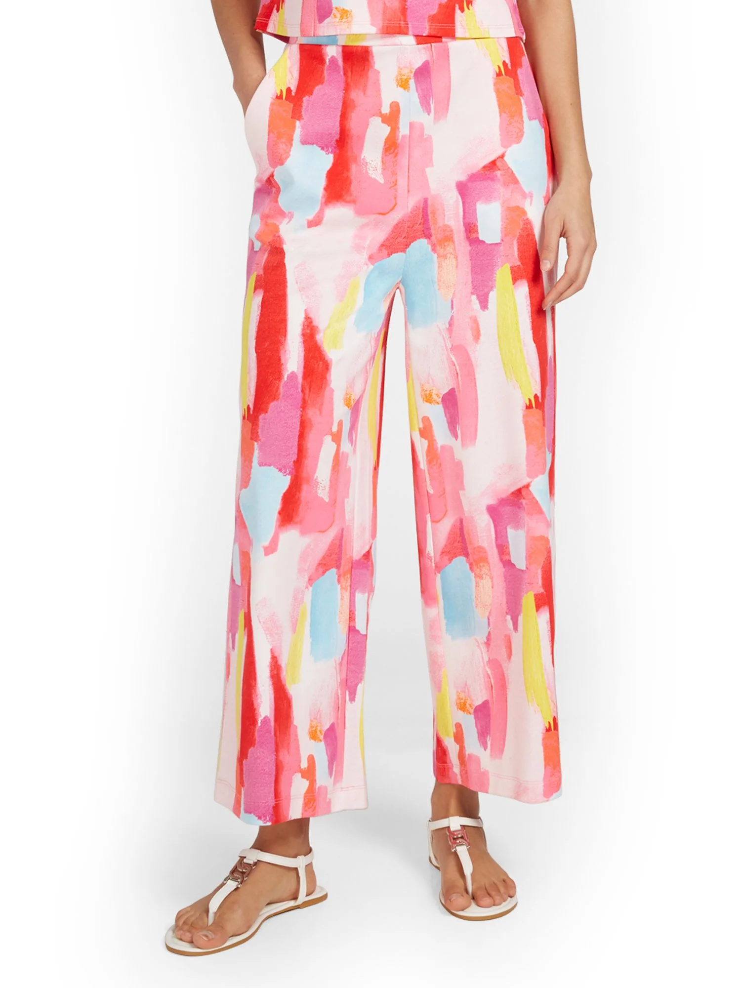 High-Waisted Pull-On Wide-Leg Watercolor Capri Pant - City Knits - Image 2