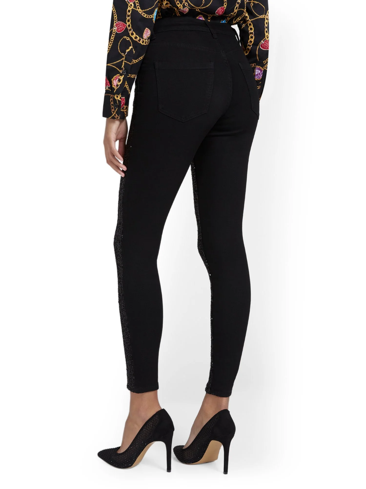 High-Waisted Sequin-Finish Super-Skinny Ankle Jeans - Image 3