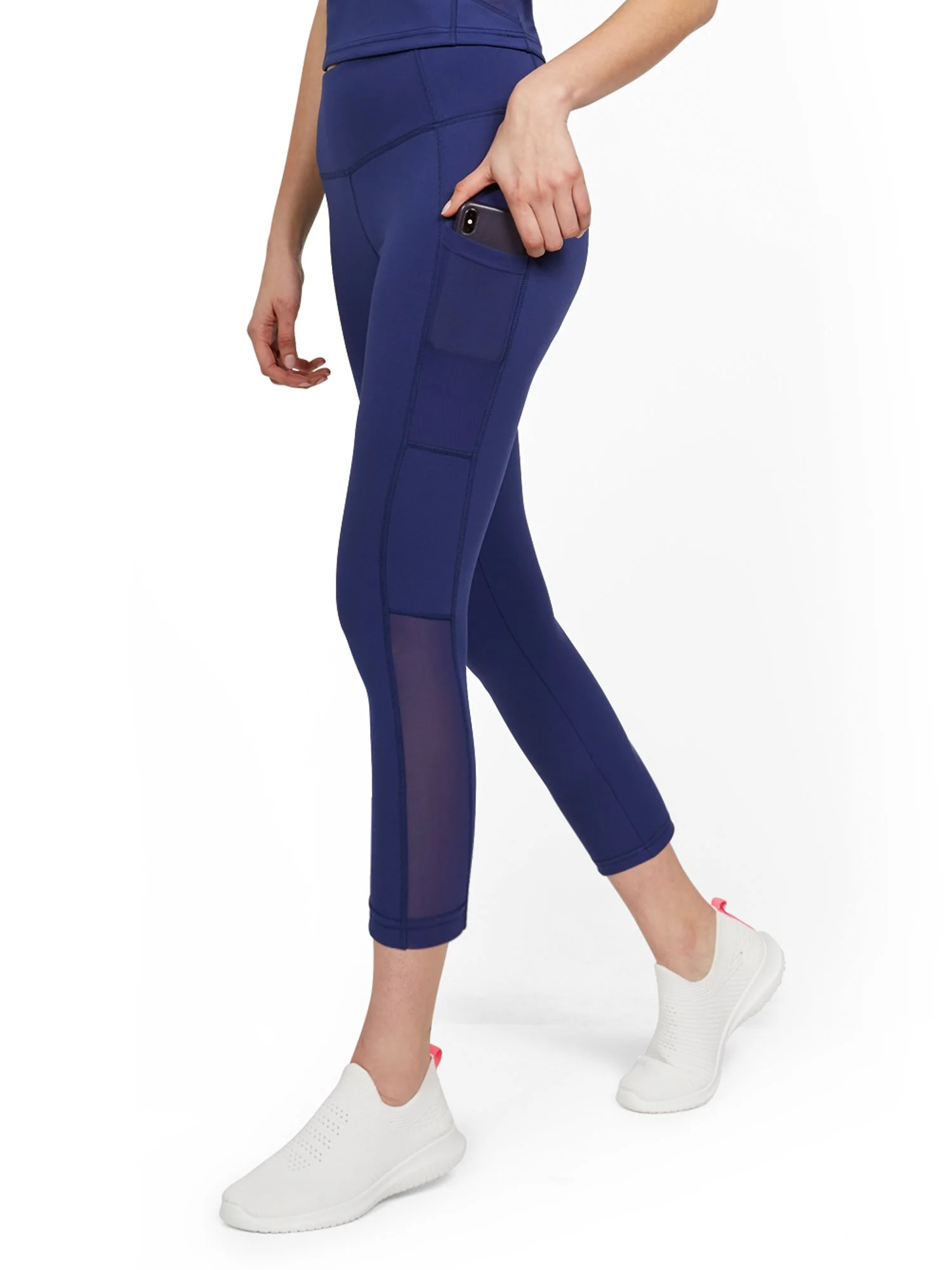 High-Waisted Side-Pocket Mesh Capri Legging - Twilight Blue - Image 2