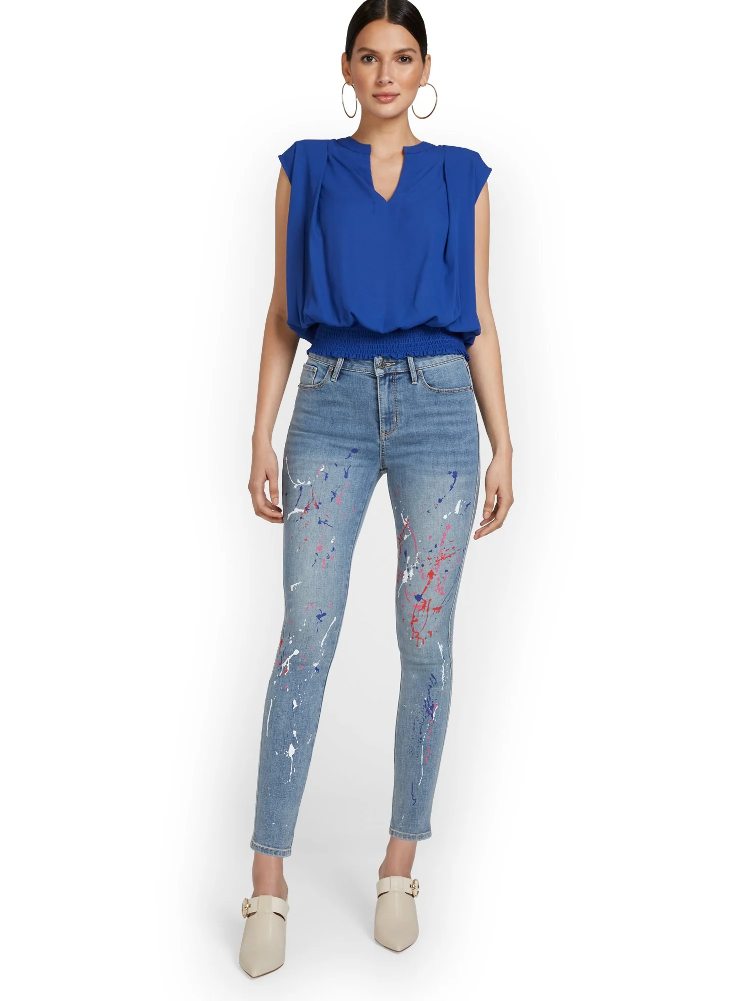High-Waisted Splatter-Print Super-Skinny Ankle Jeans - Image 4