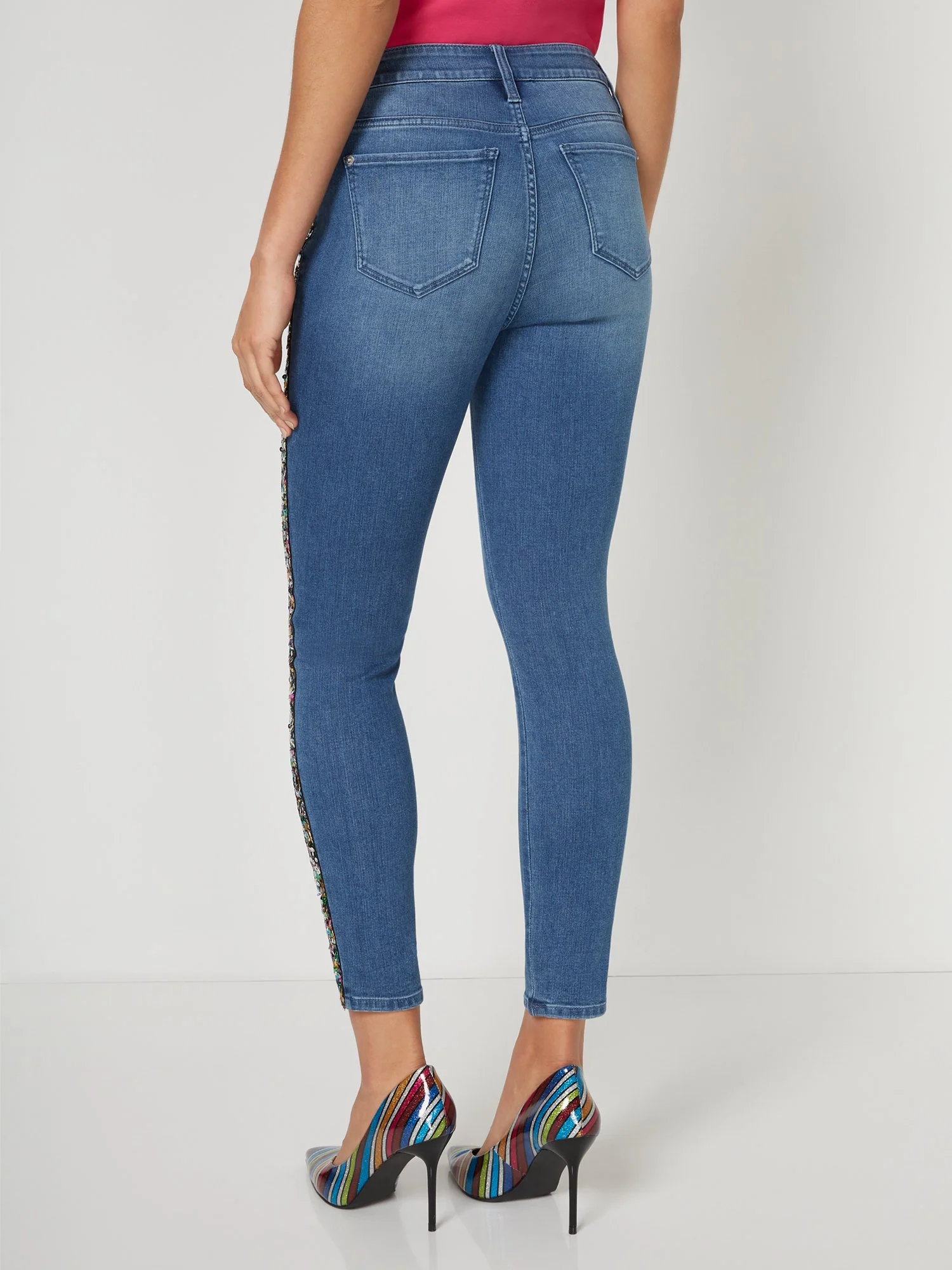 High-Waisted Stripe Skinny Ankle Jeans - Image 3