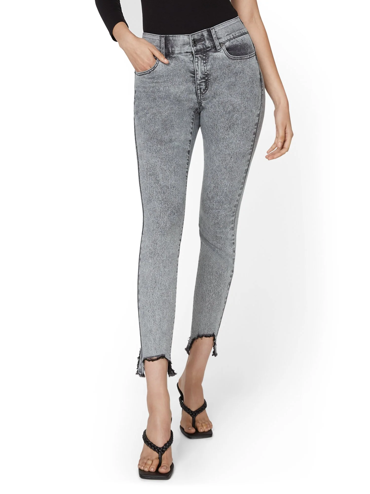 High-Waisted Super-Skinny Ankle Jeans - Distressed Acid Wash