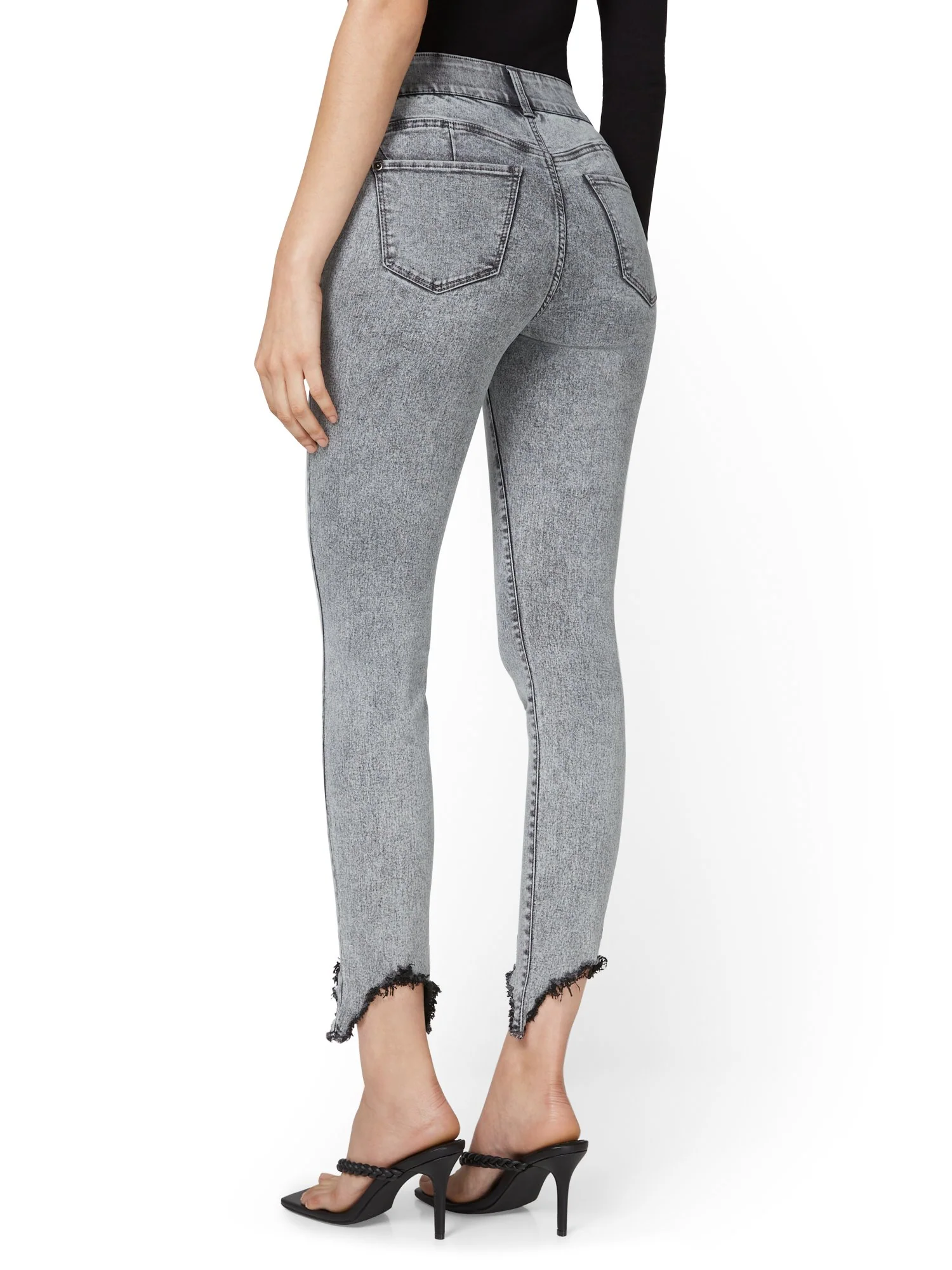 High-Waisted Super-Skinny Ankle Jeans - Distressed Acid Wash - Image 3