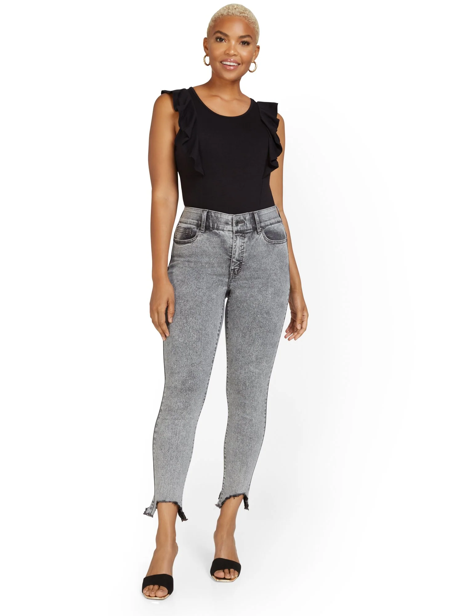 High-Waisted Super-Skinny Ankle Jeans - Distressed Acid Wash - Image 7