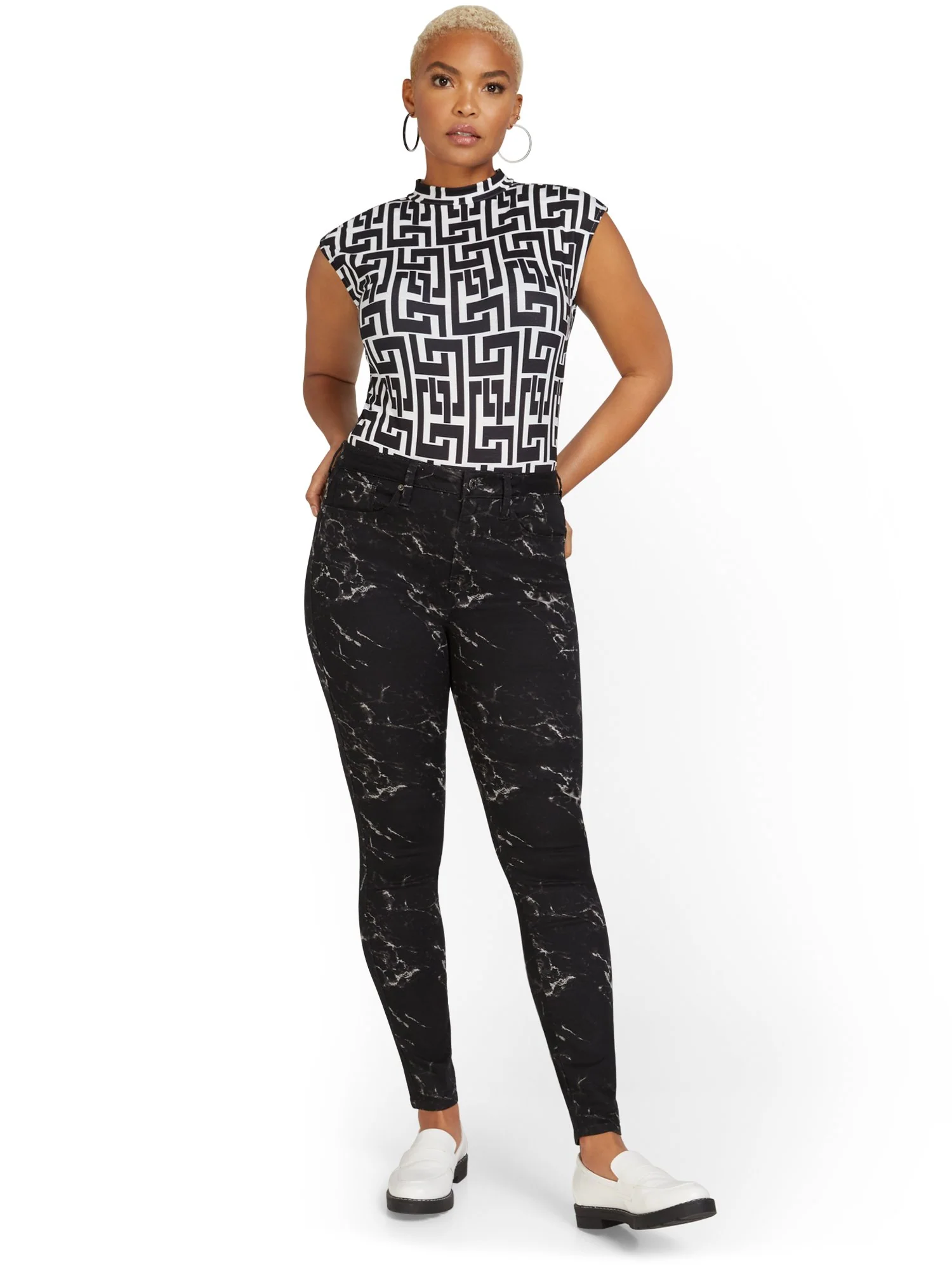 High-Waisted Super-Skinny Ankle Jeans - Marble - Image 5