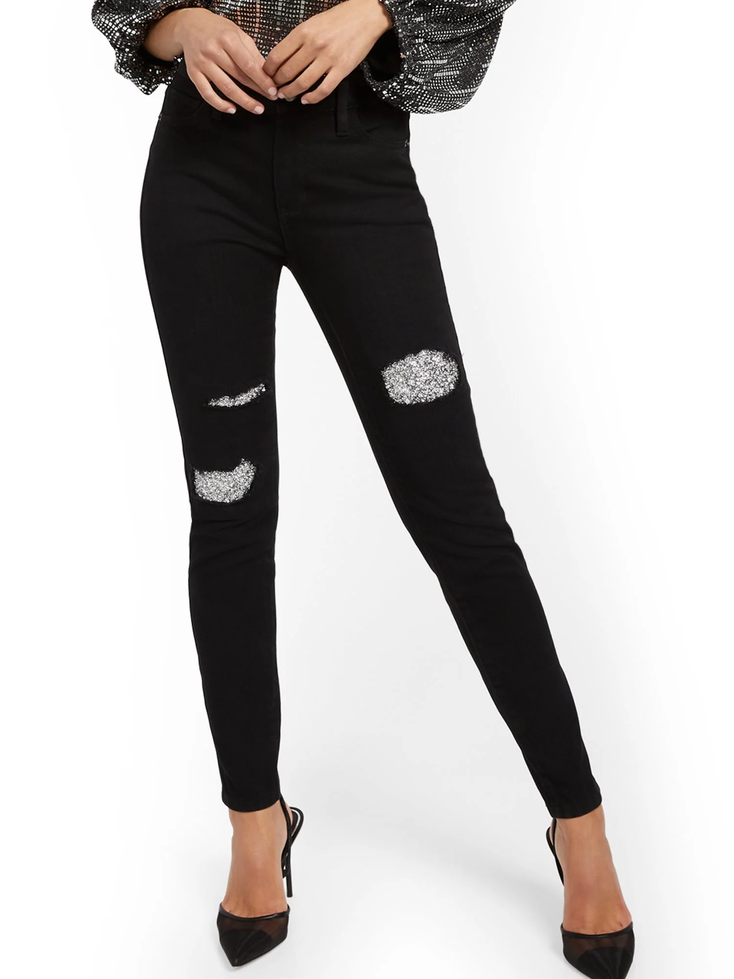 High-Waisted Super-Skinny Jeans - Black - Image 2