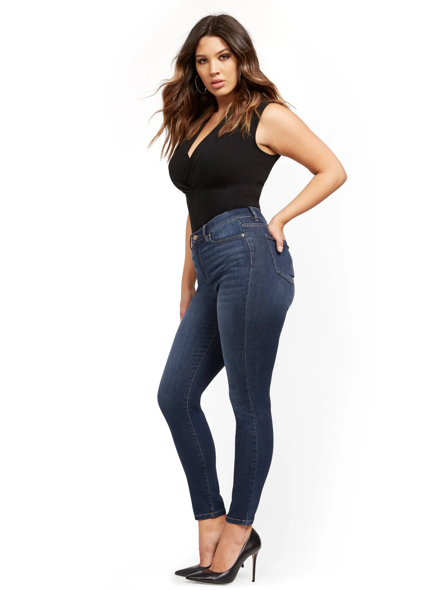 High-Waisted Super-Skinny Jeans - Blueberry - Image 10