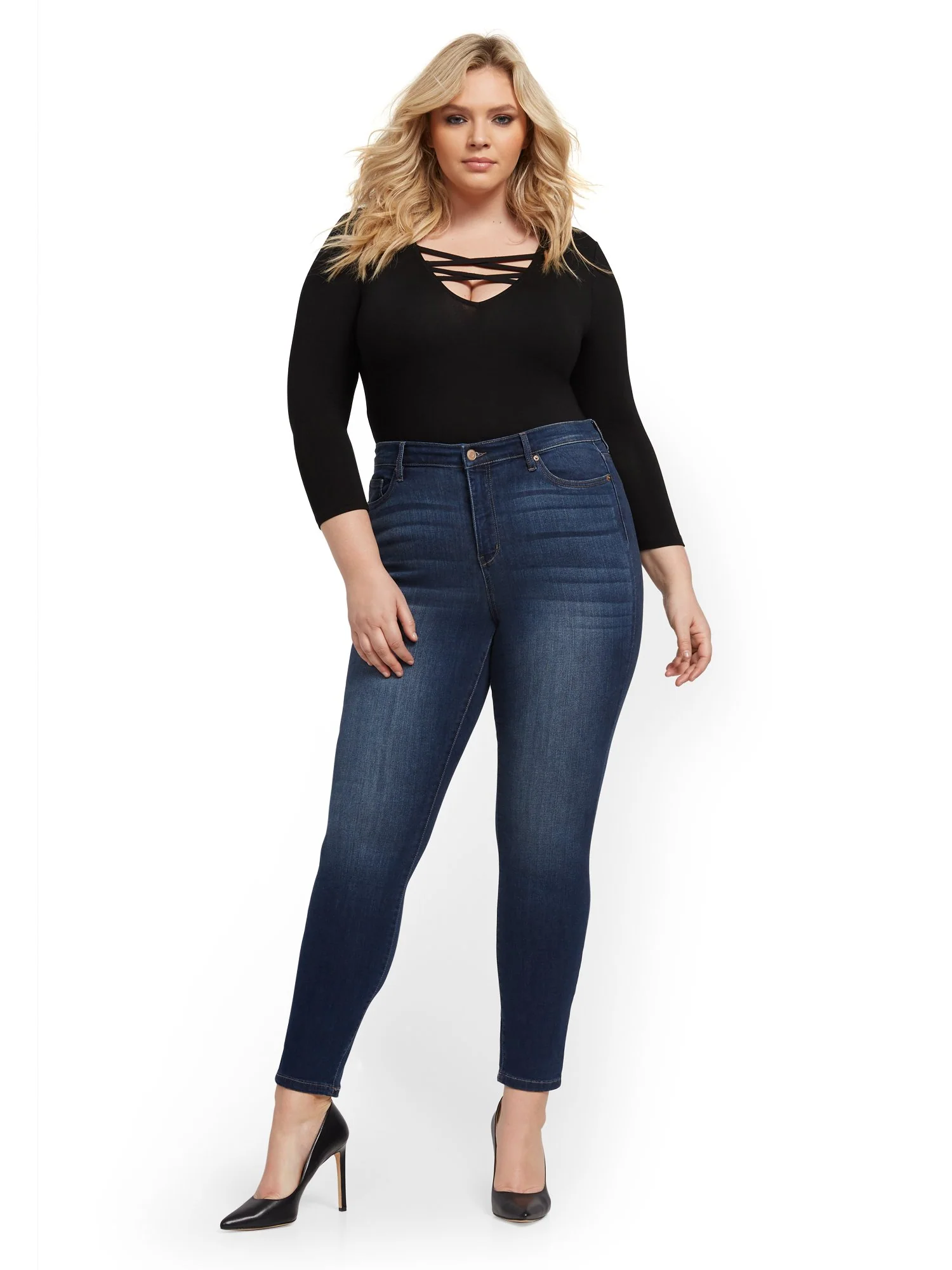 High-Waisted Super-Skinny Jeans - Blueberry - Image 16