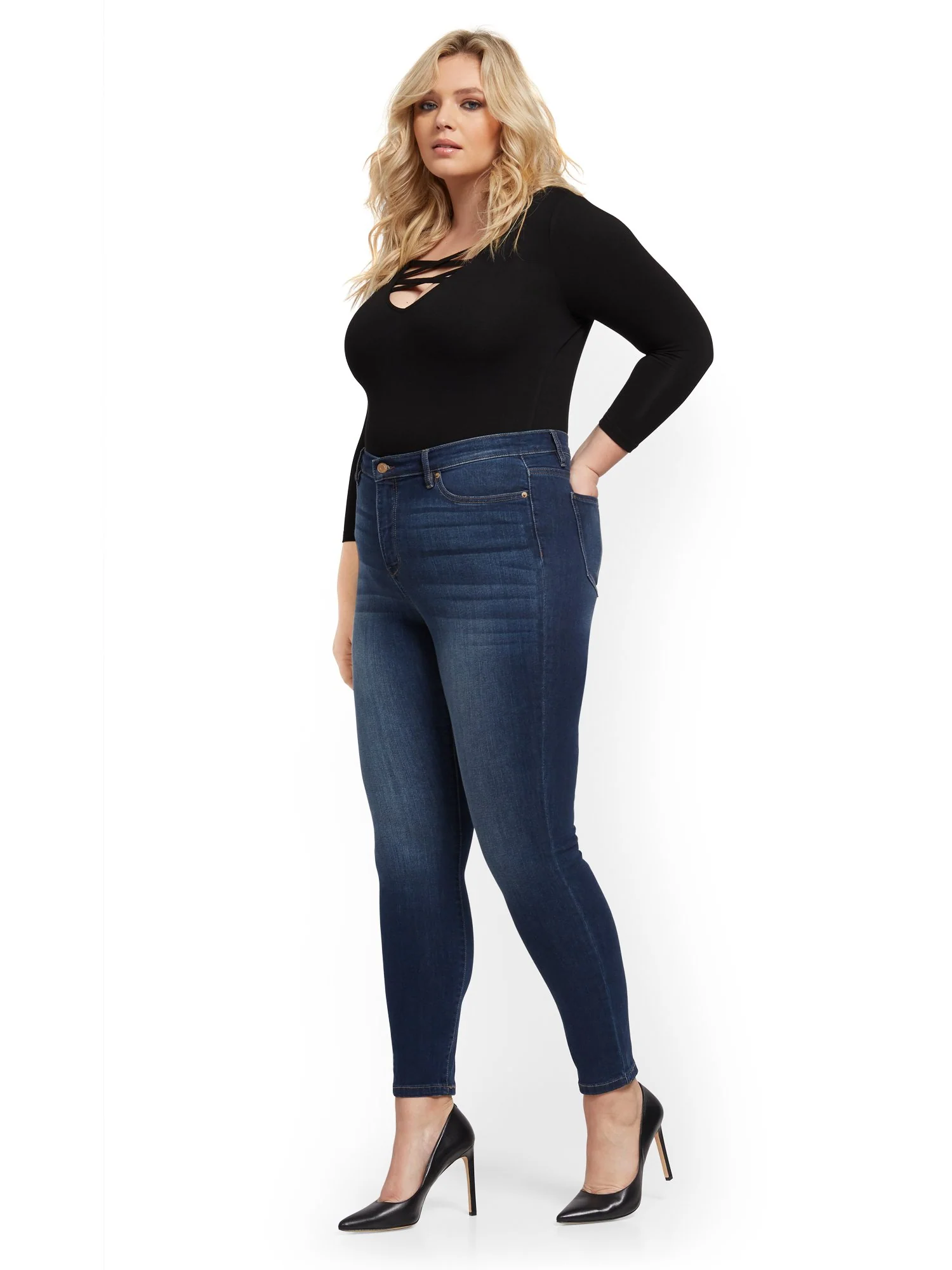 High-Waisted Super-Skinny Jeans - Blueberry - Image 17