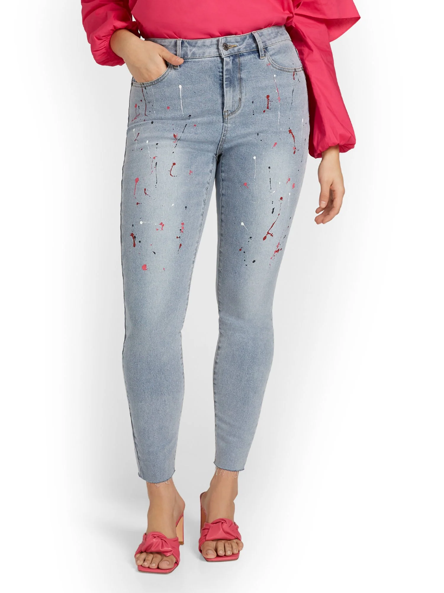 High-Waisted Super-Skinny Jeans - Paint-Splatter - Image 2