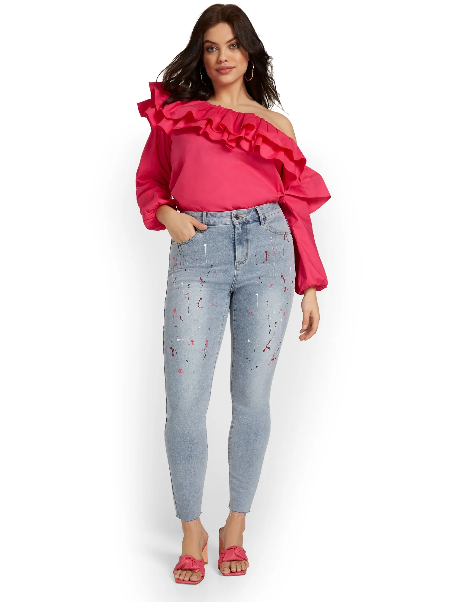 High-Waisted Super-Skinny Jeans - Paint-Splatter - Image 5