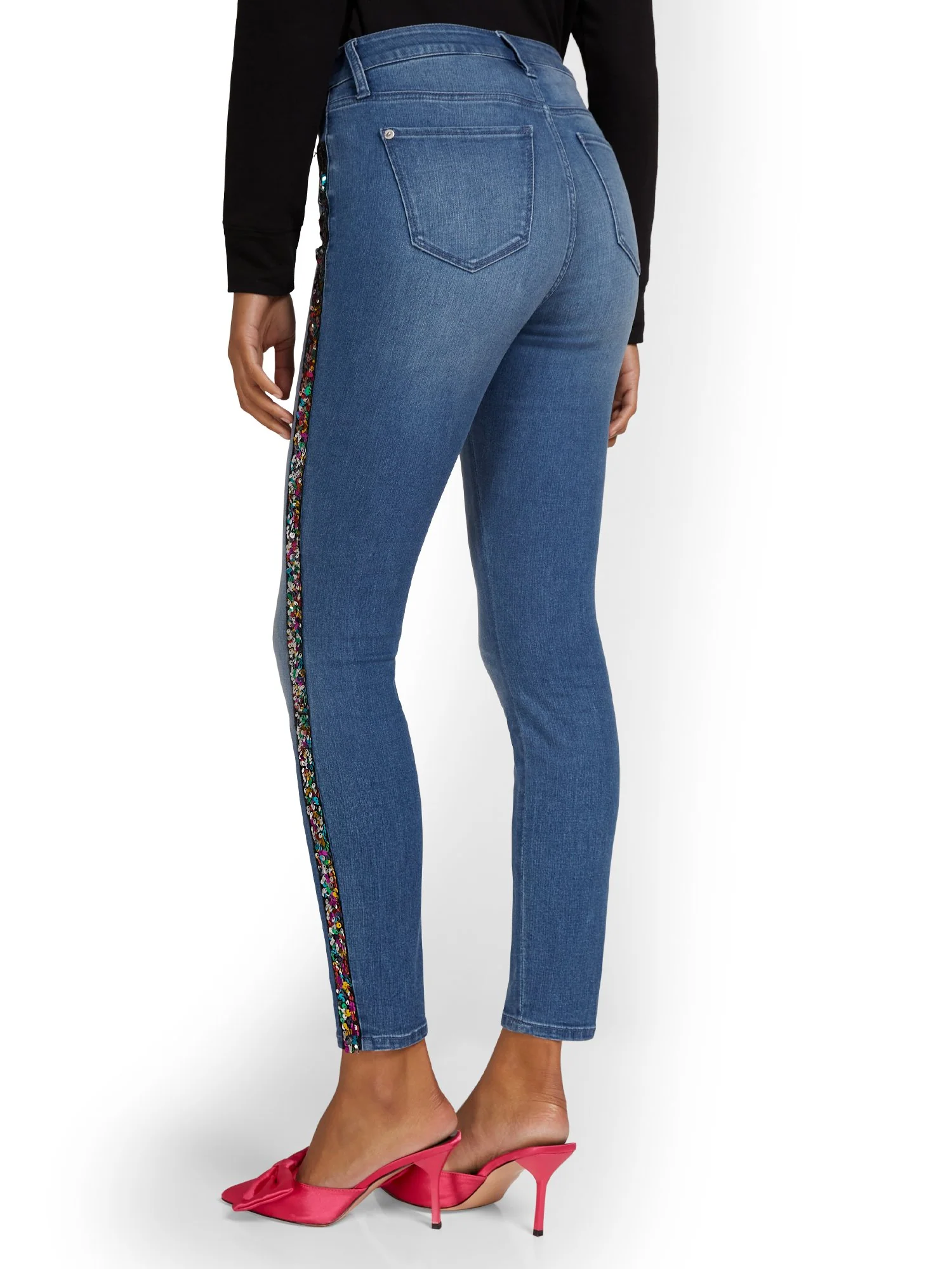 High-Waisted Super-Skinny Rhinestone Stripe Ankle Jeans - Image 3