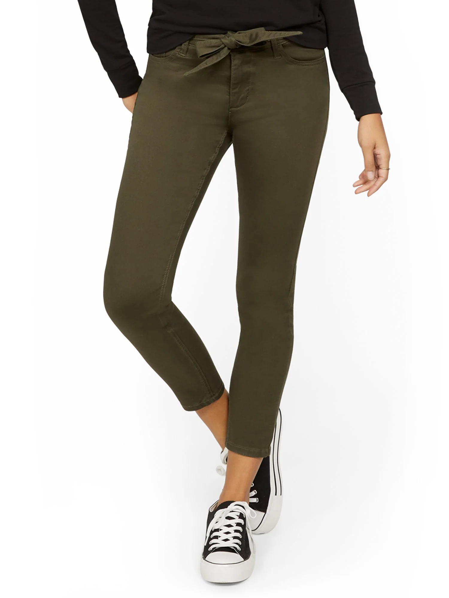 High-Waisted Tie-Front Skinny Ankle Jeans - Woodland Green - Image 2