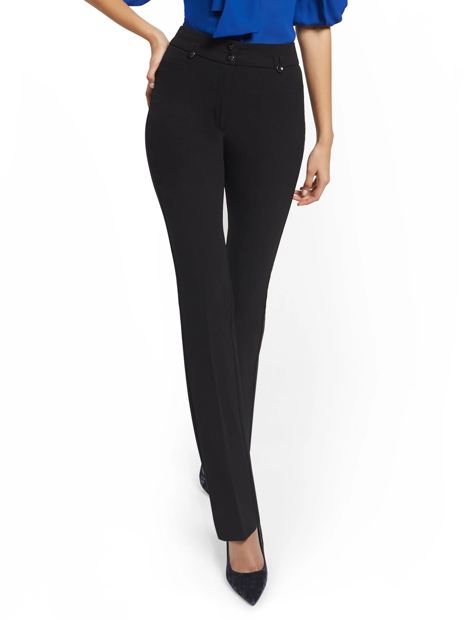 High-Waisted Two-Button Straight-Leg Pant - Essential Stretch - 7th Avenue - Image 2