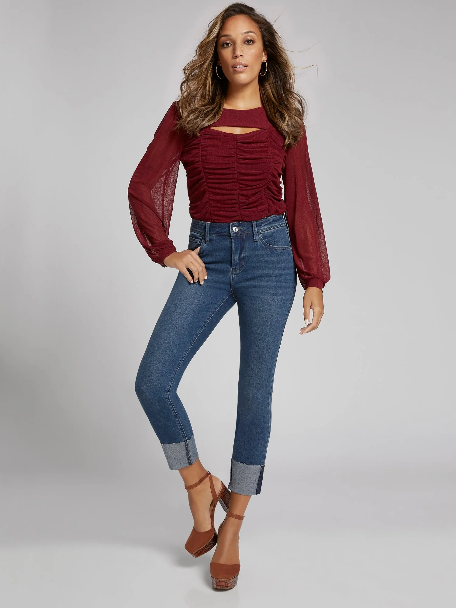High-Waisted Wide-Cuff Super-Skinny Jeans - Dark Wash - Image 2