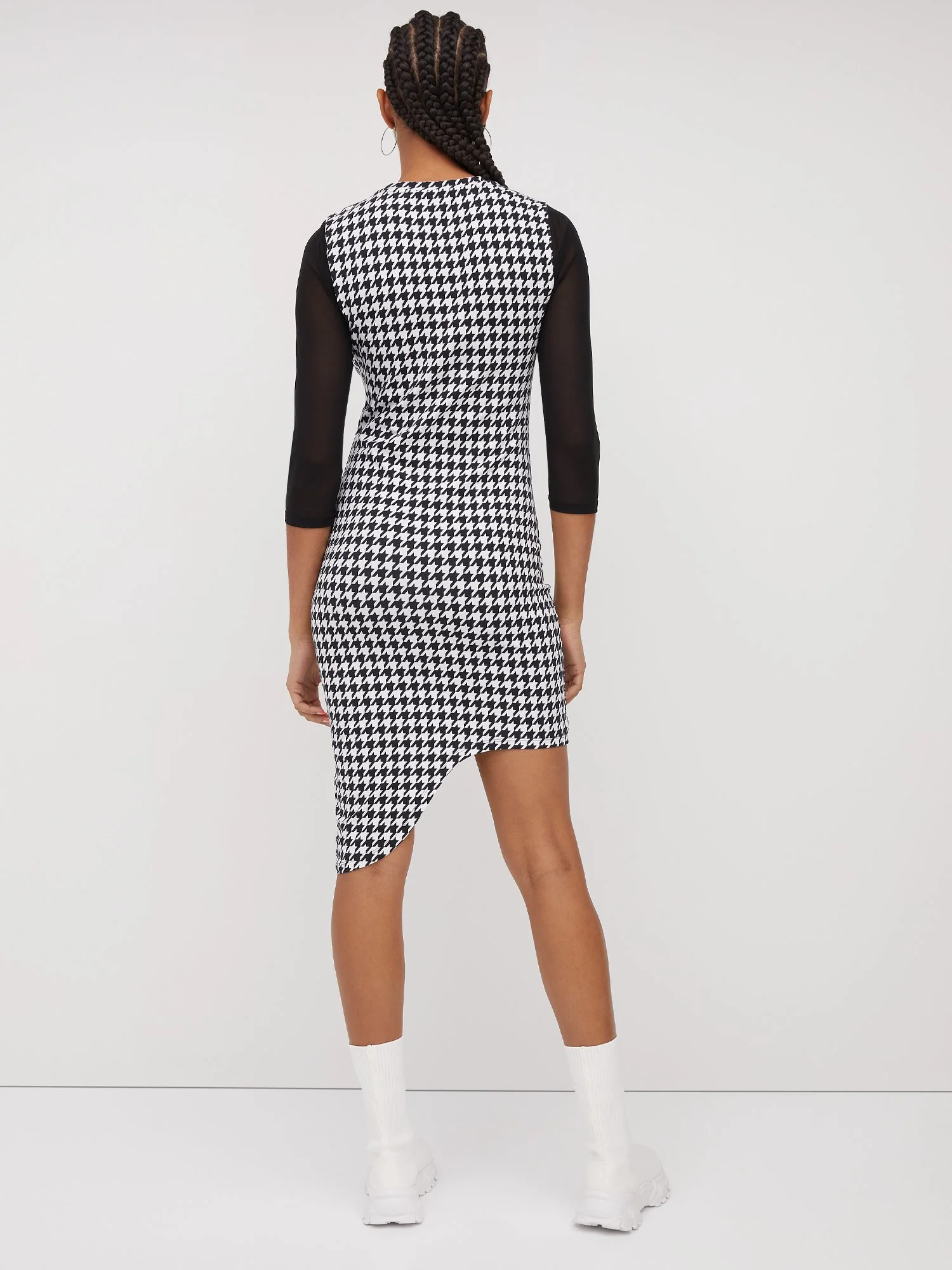 Houndstooth Asymmetric-Hem Shift Dress - Image 3