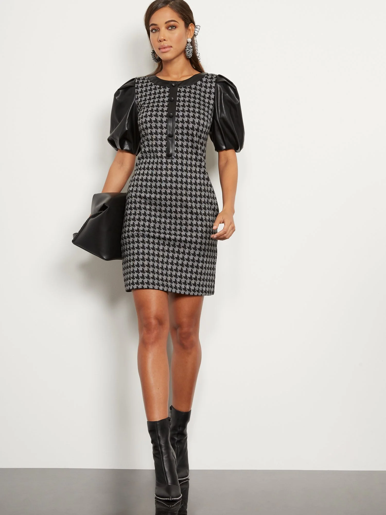 Houndstooth Faux Leather-Trim Sheath Dress - Image 5