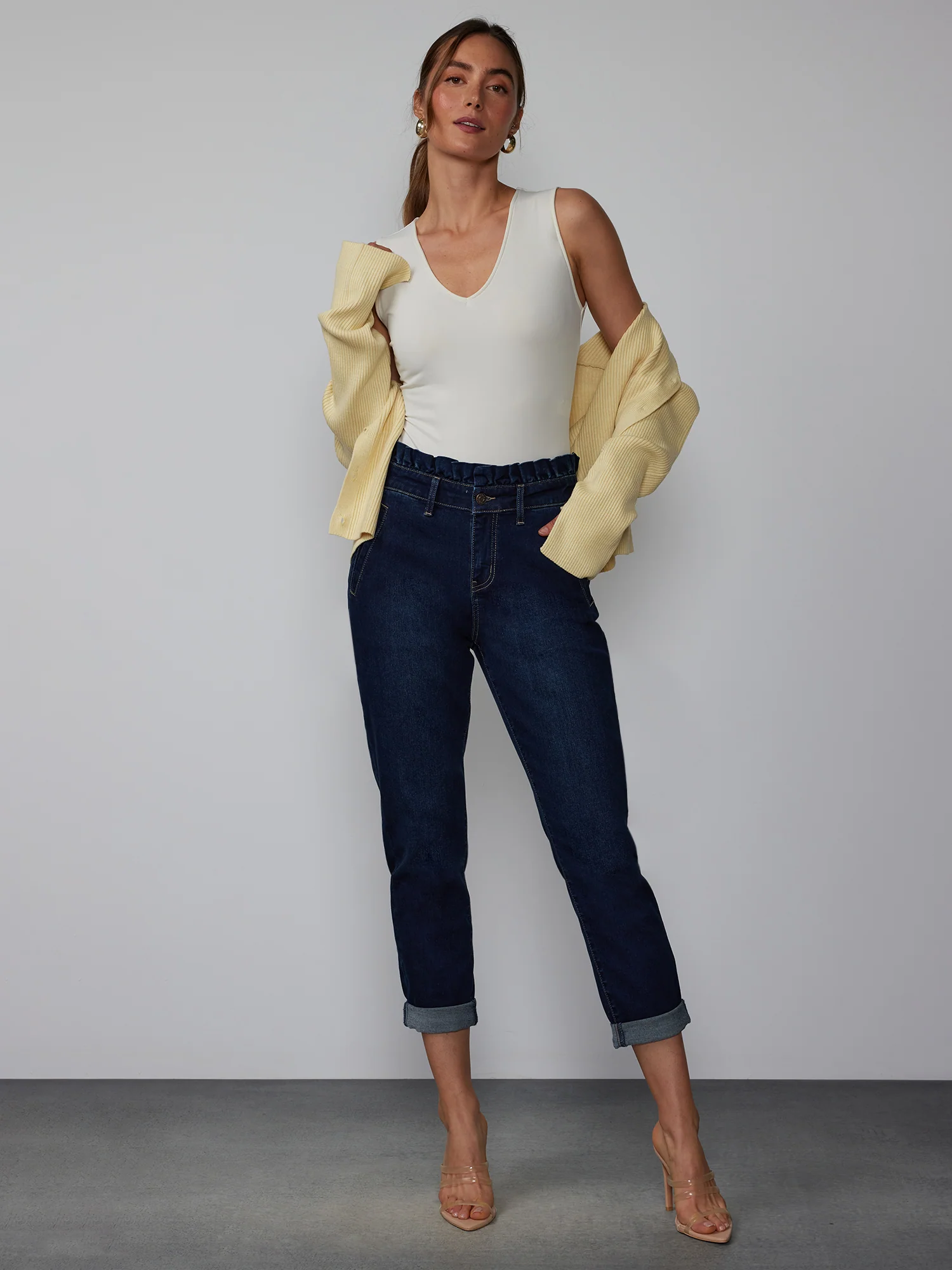 High Rise Paperbag Waist Boyfriend Jeans