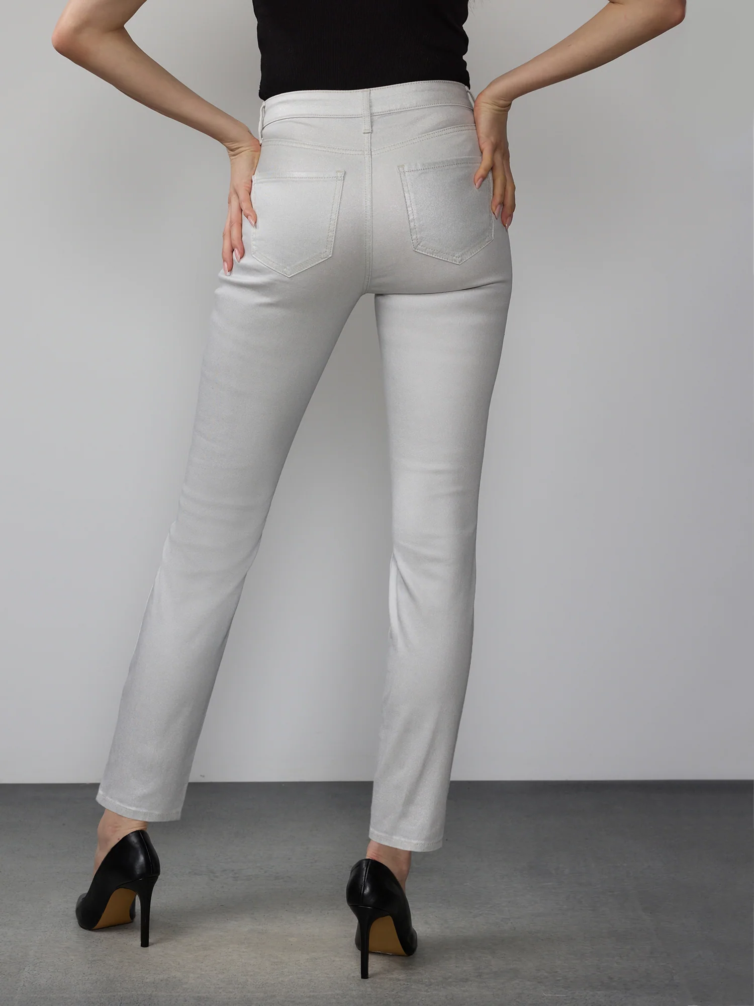 High Rise Skinny Fit Silver Foil Jeans - Image 3