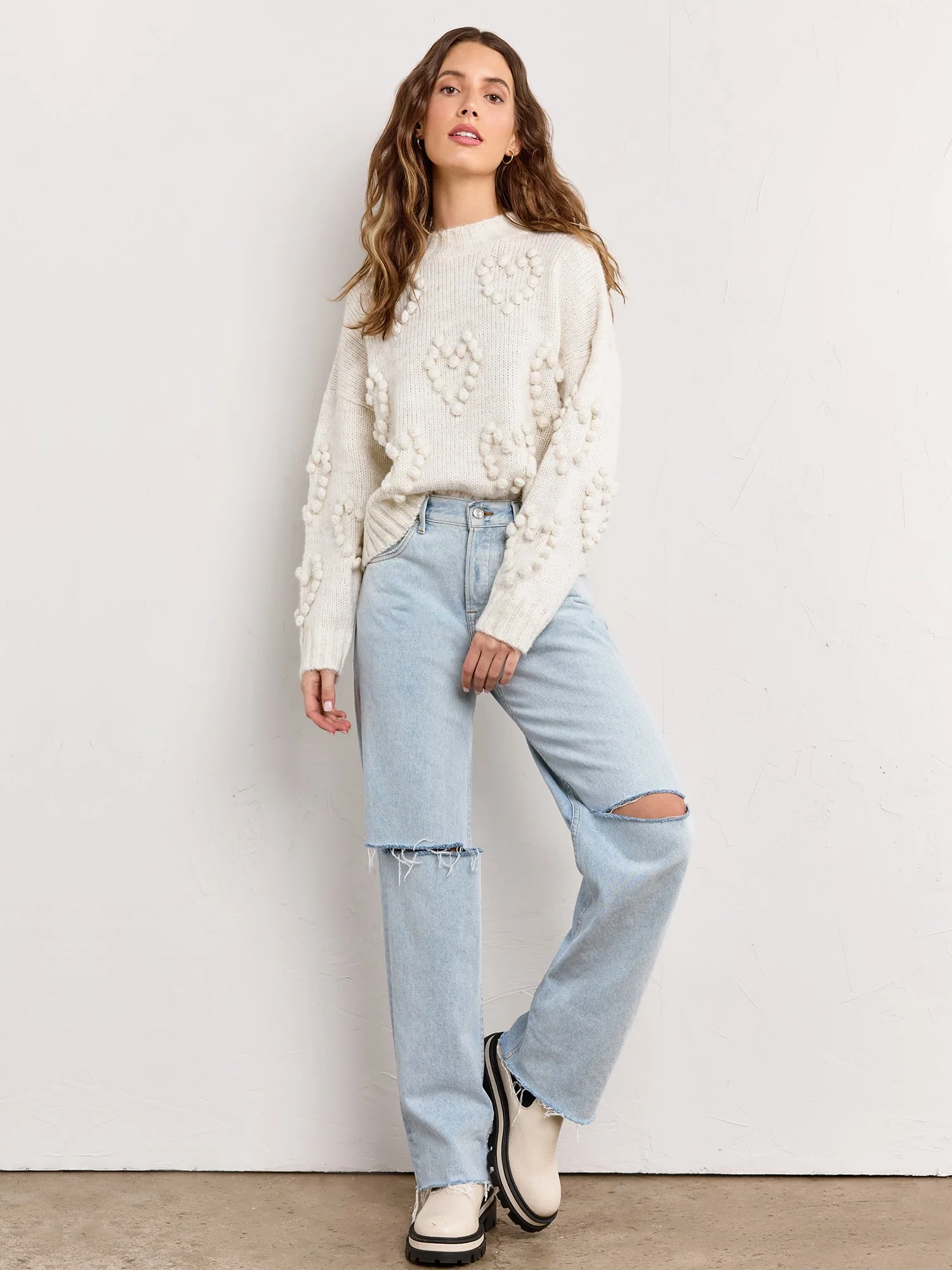 Dreamers by Debut Ivory Heart Pom Pullover Sweater - Brands We Love - Image 3