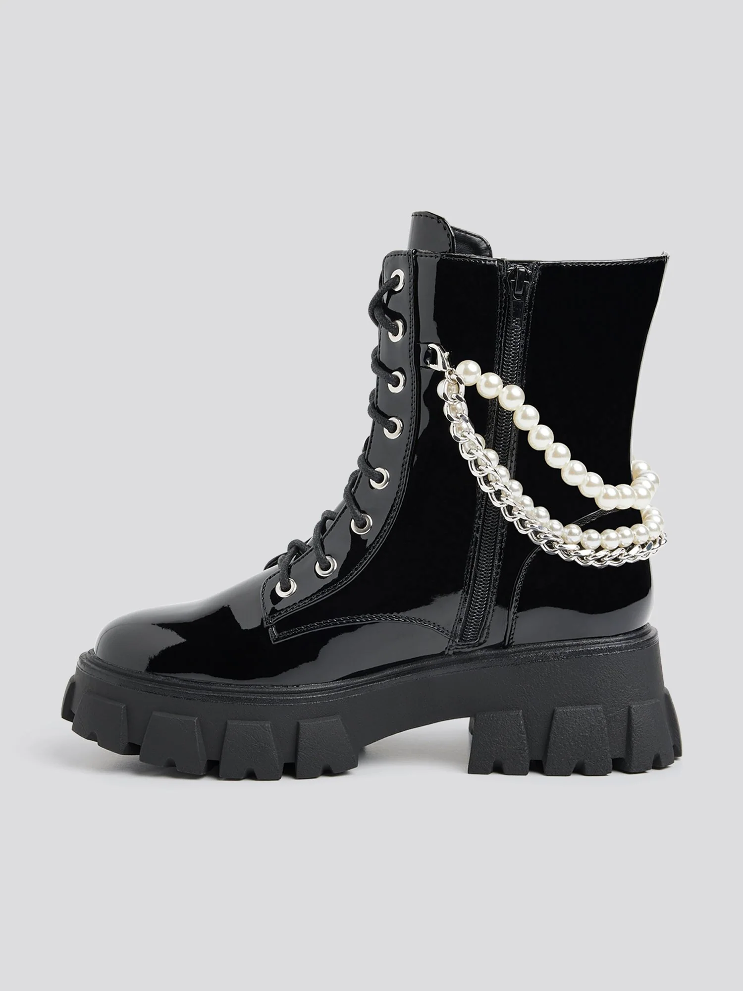 Jacki Pearl Chain Wide Width Combat Boots - Image 5