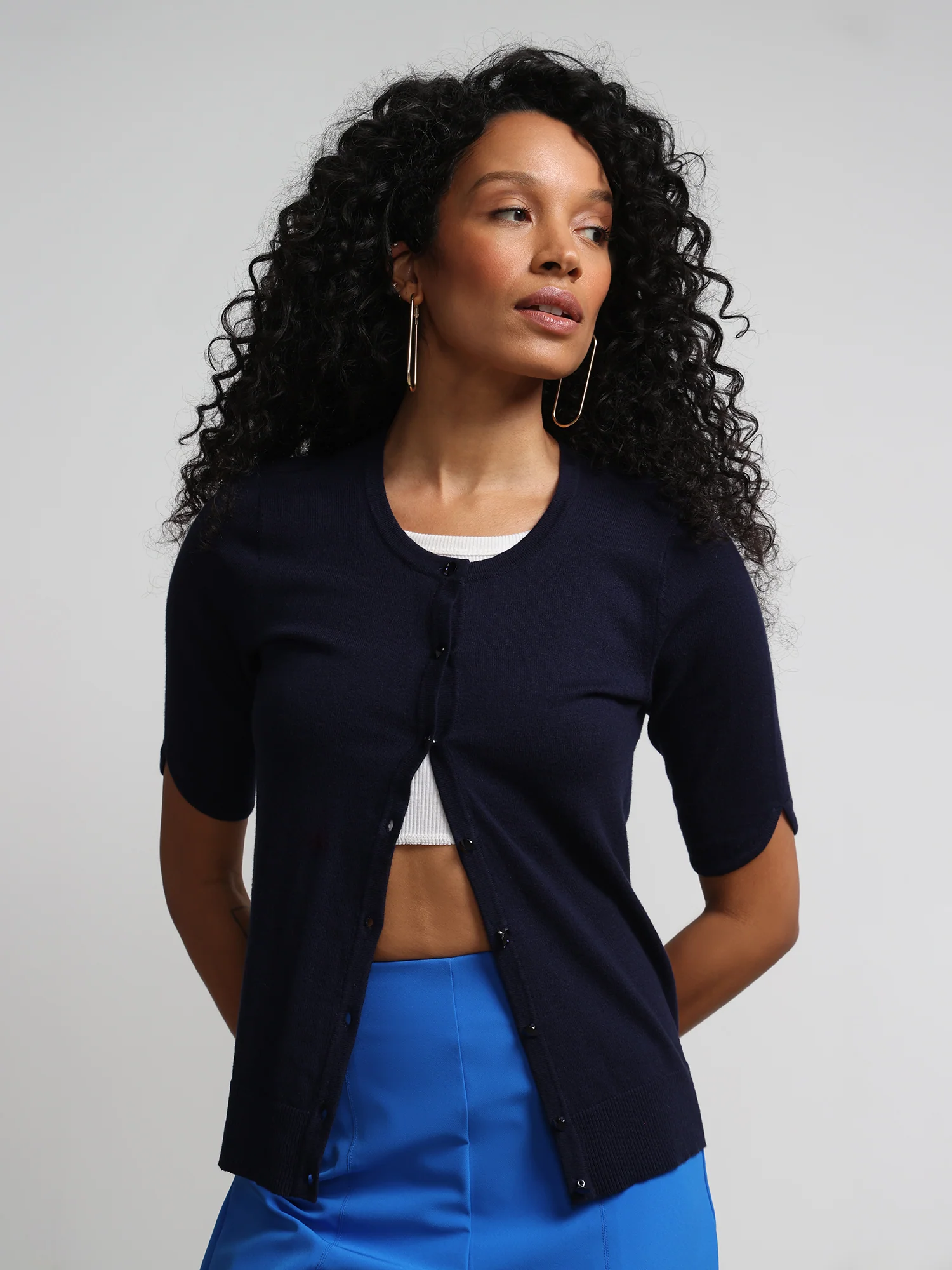 Jeweled-Button Chelsea Crewneck Cardigan - Image 32